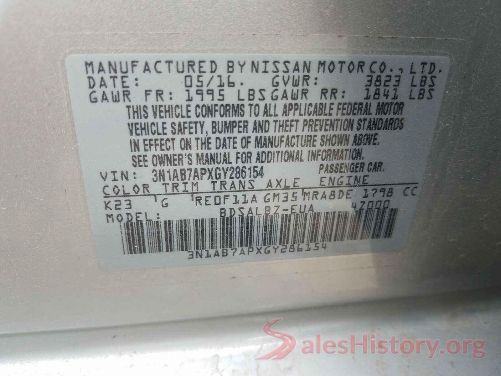 3N1AB7APXGY286154 2016 NISSAN SENTRA