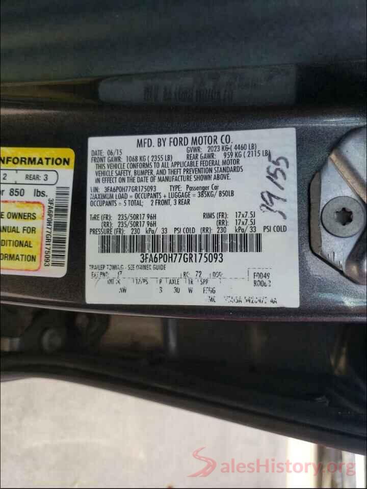 3FA6P0H77GR175093 2016 FORD FUSION