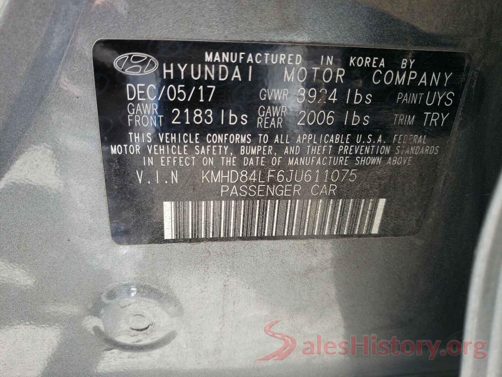 KMHD84LF6JU611075 2018 HYUNDAI ELANTRA