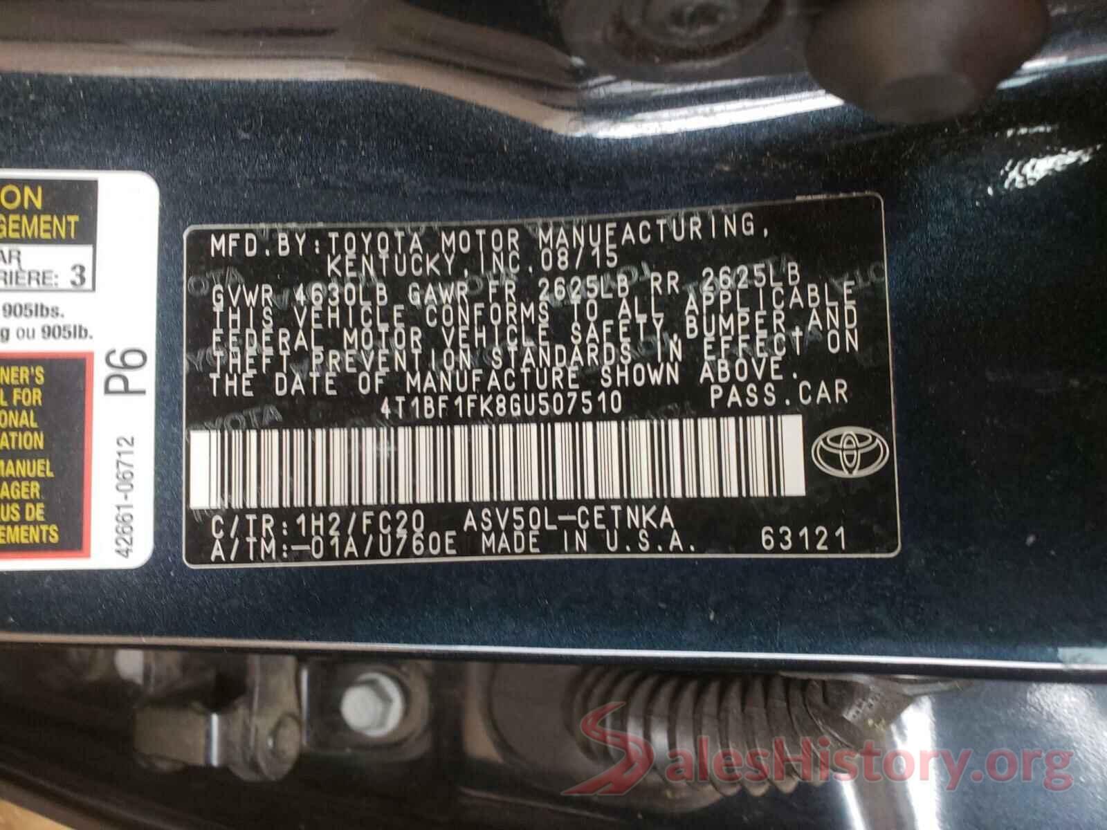 4T1BF1FK8GU507510 2016 TOYOTA CAMRY