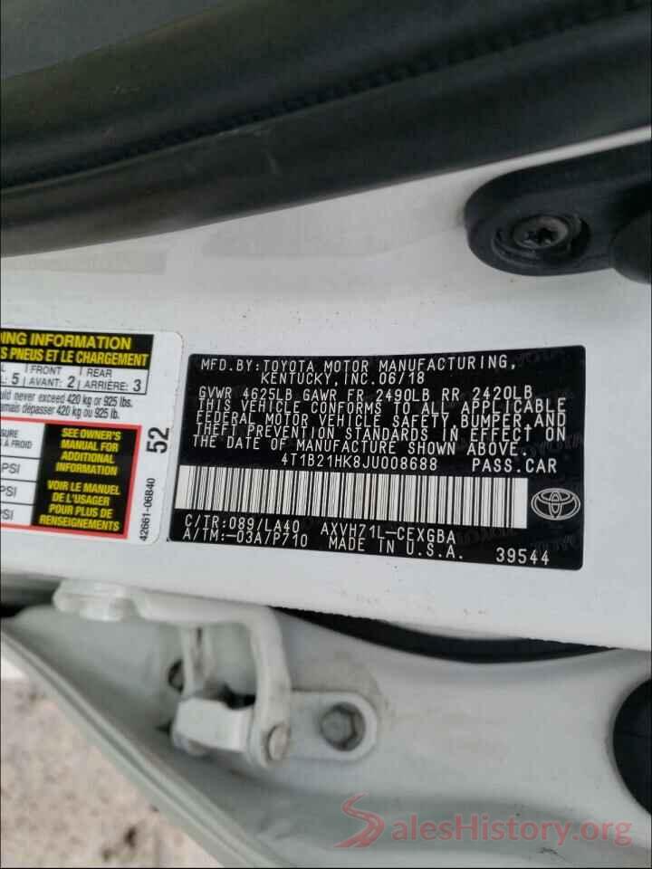 4T1B21HK8JU008688 2018 TOYOTA CAMRY