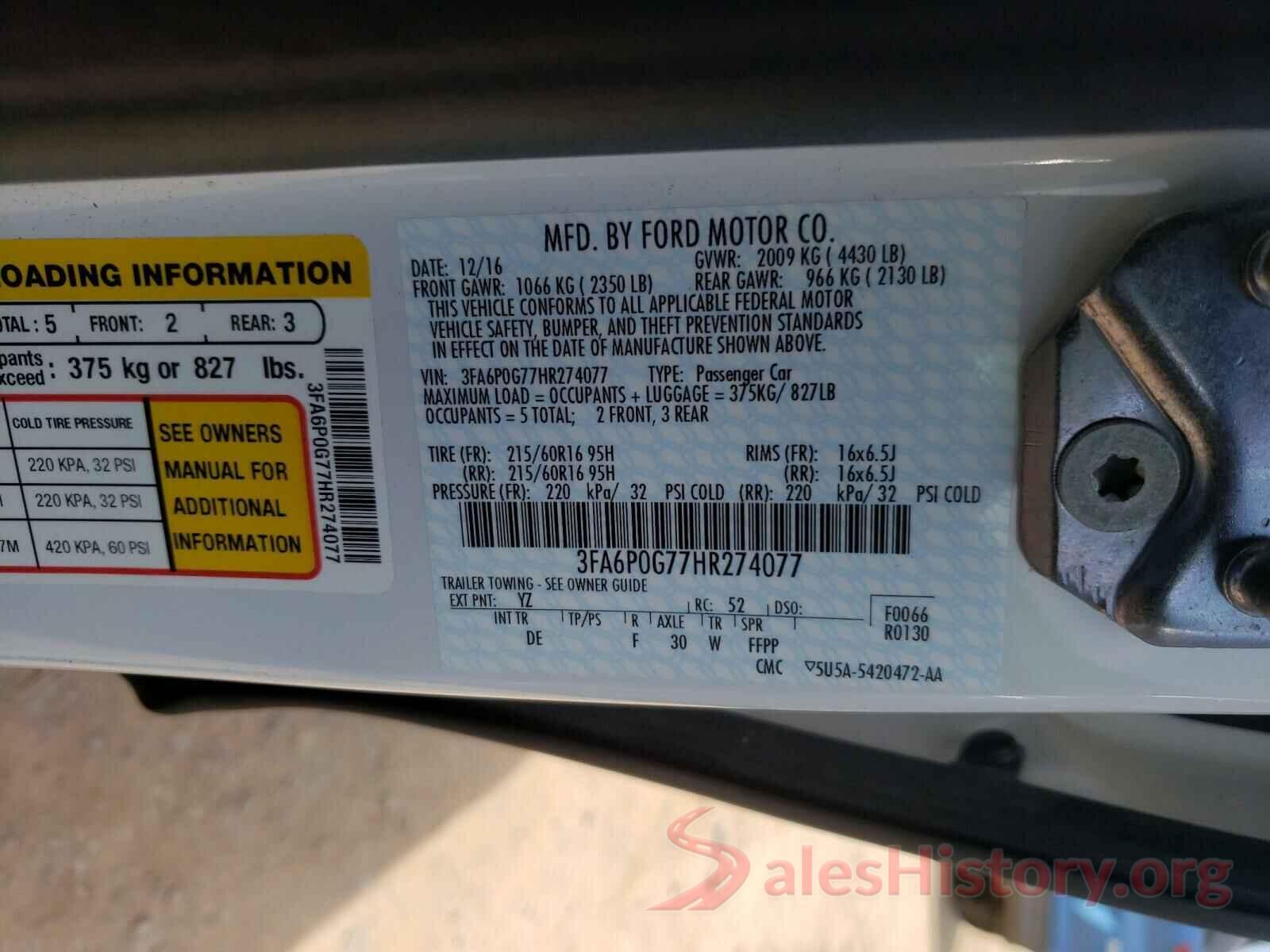 3FA6P0G77HR274077 2017 FORD FUSION