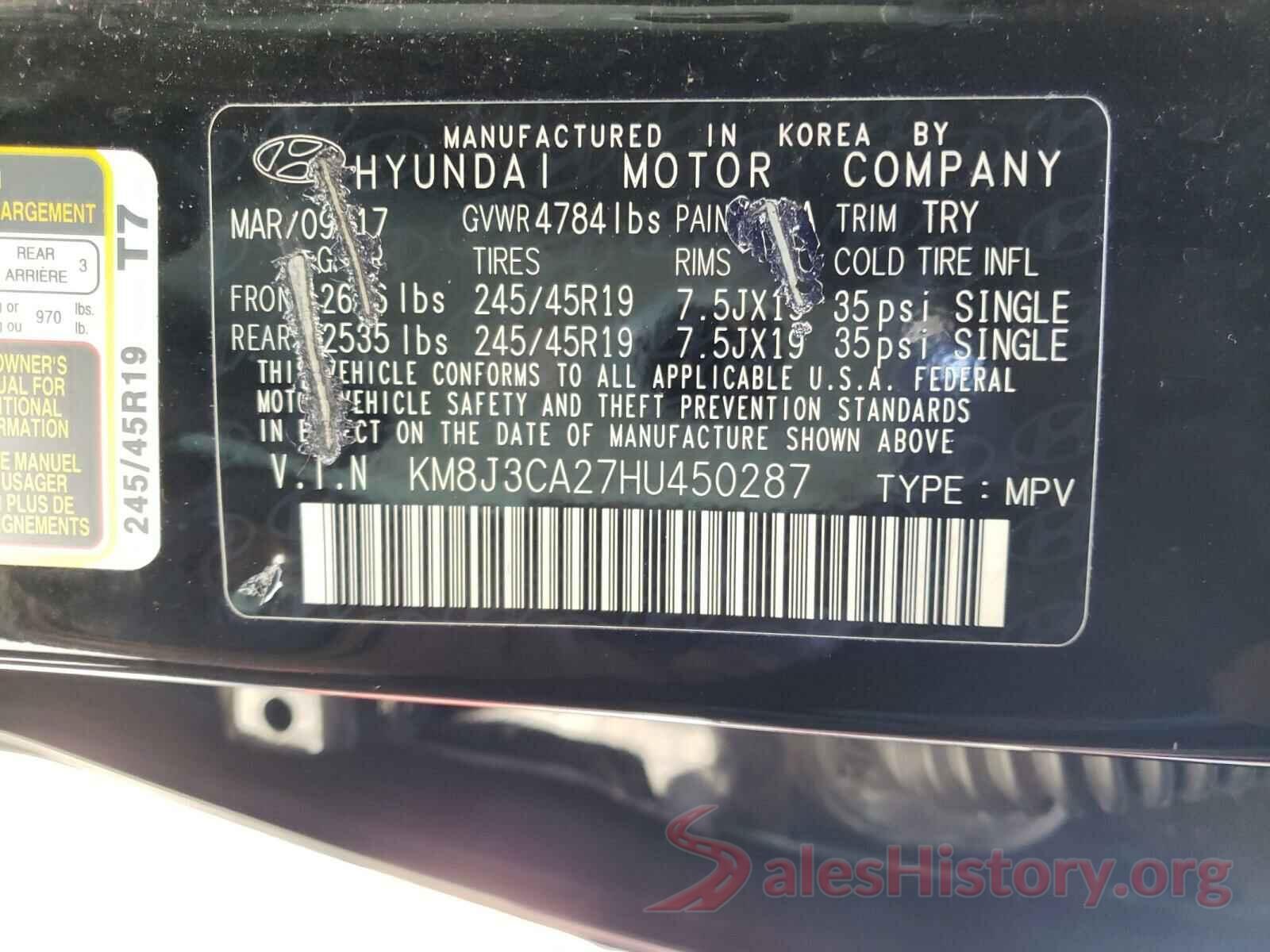 KM8J3CA27HU450287 2017 HYUNDAI TUCSON