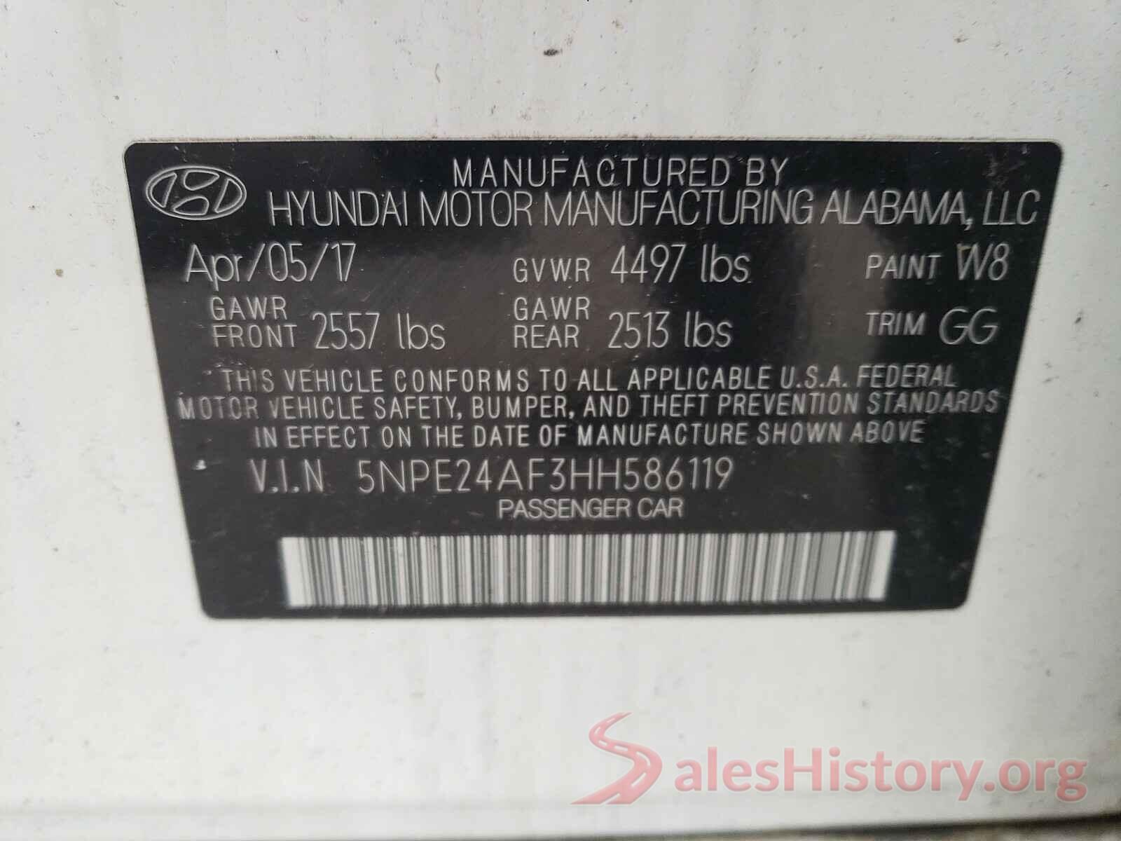 5NPE24AF3HH586119 2017 HYUNDAI SONATA