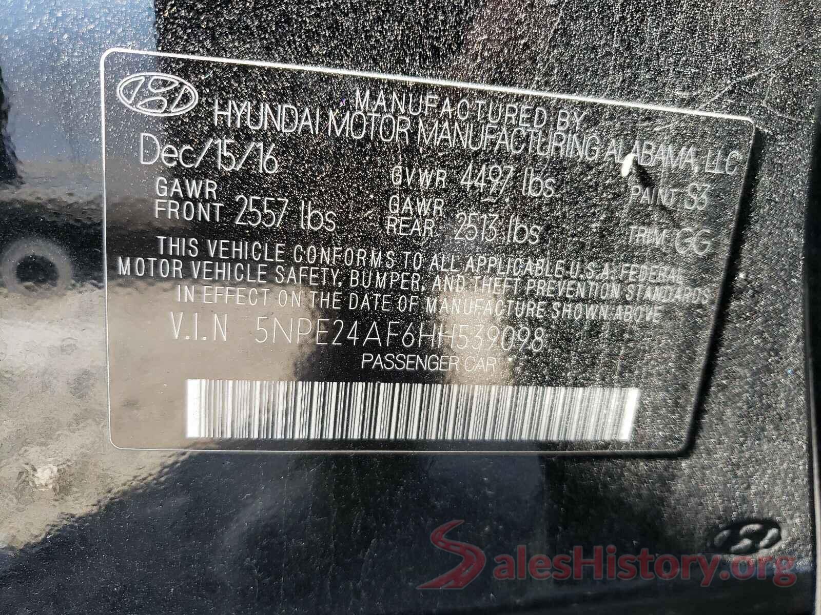 5NPE24AF6HH539098 2017 HYUNDAI SONATA