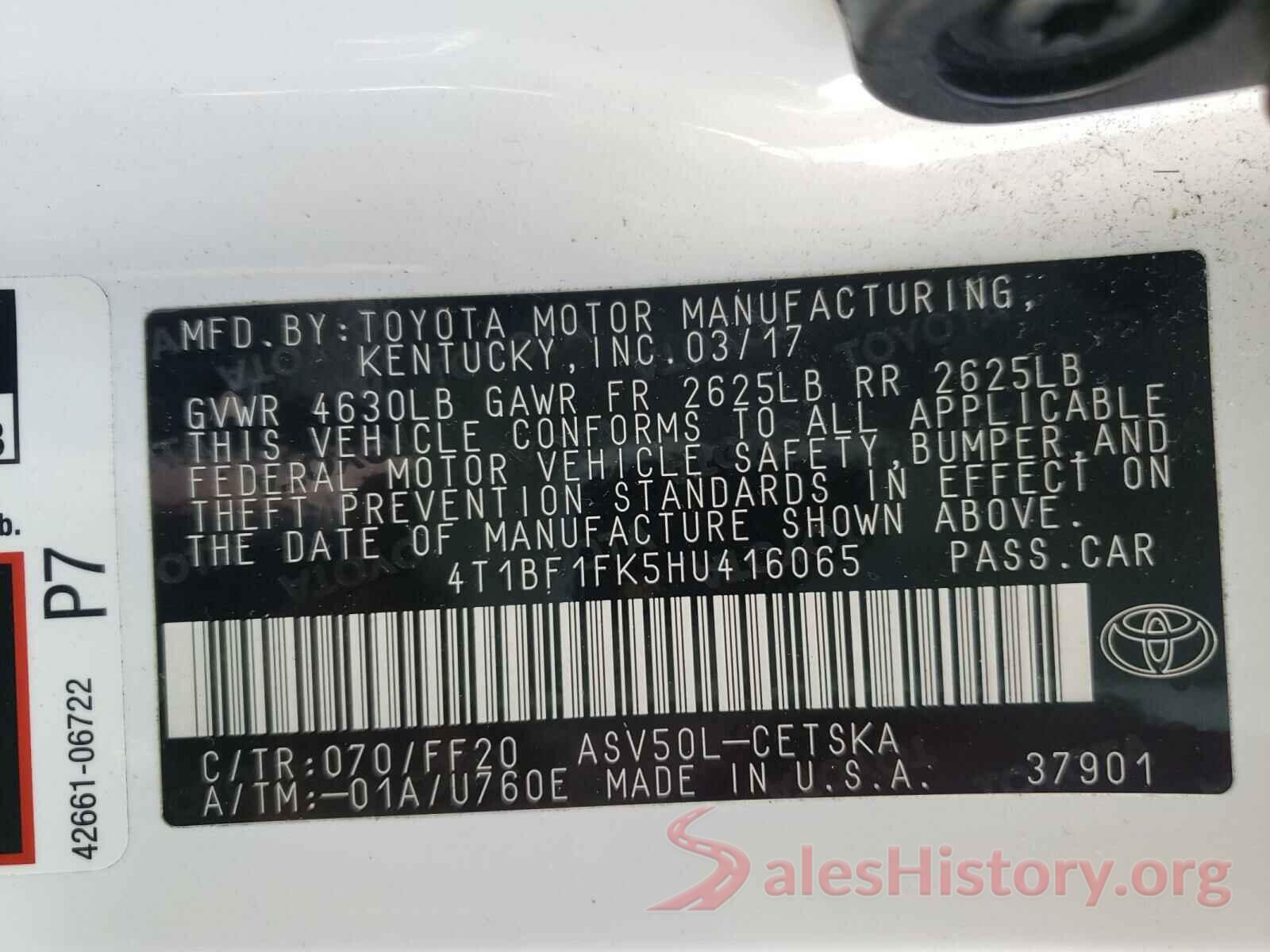 4T1BF1FK5HU416065 2017 TOYOTA CAMRY