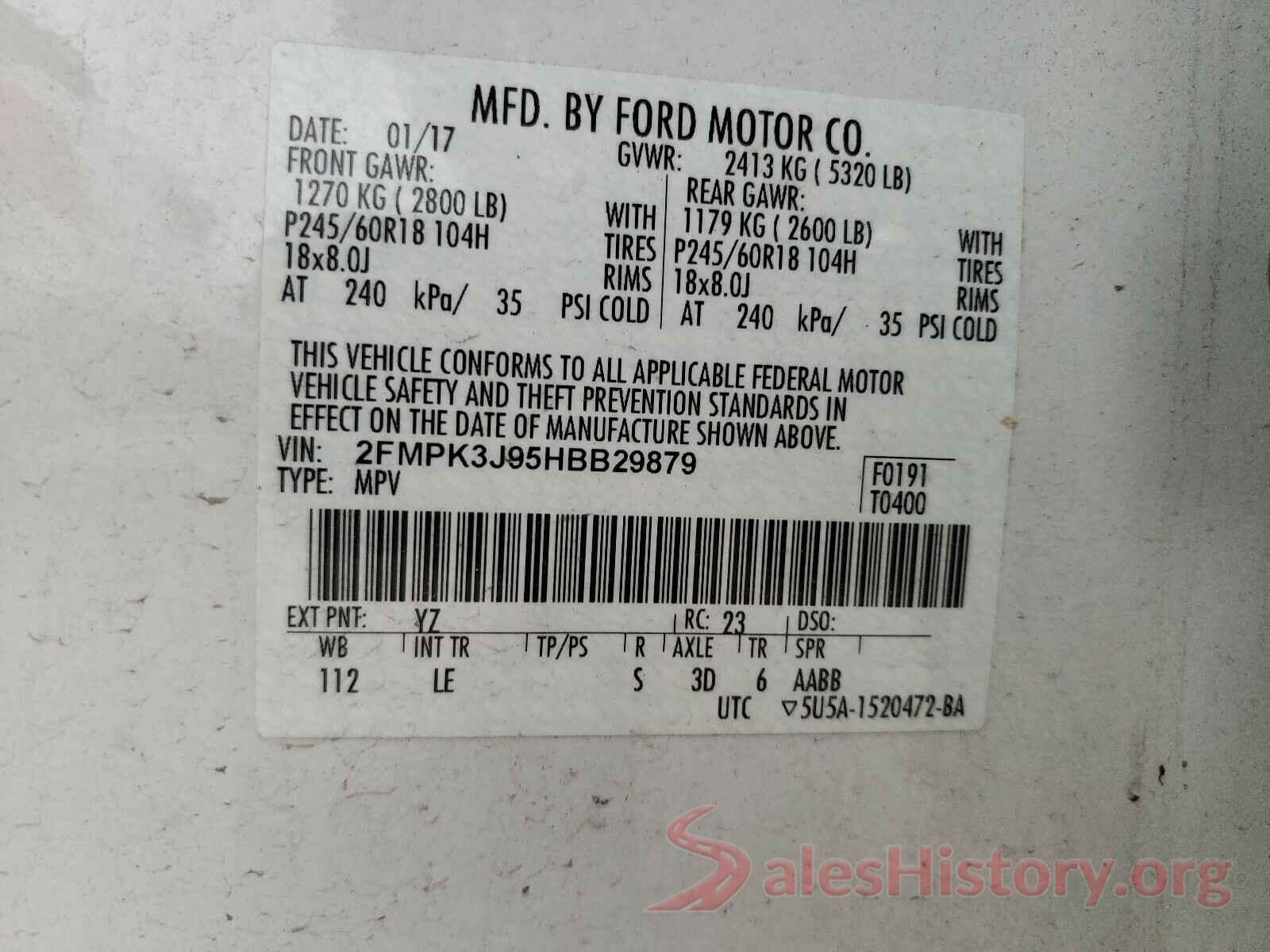 2FMPK3J95HBB29879 2017 FORD EDGE