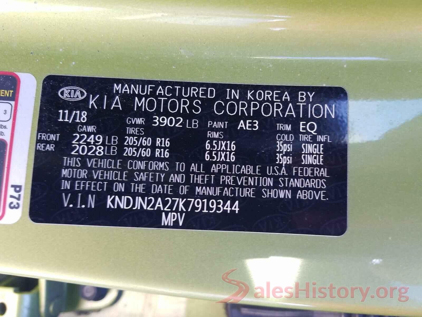 KNDJN2A27K7919344 2019 KIA SOUL