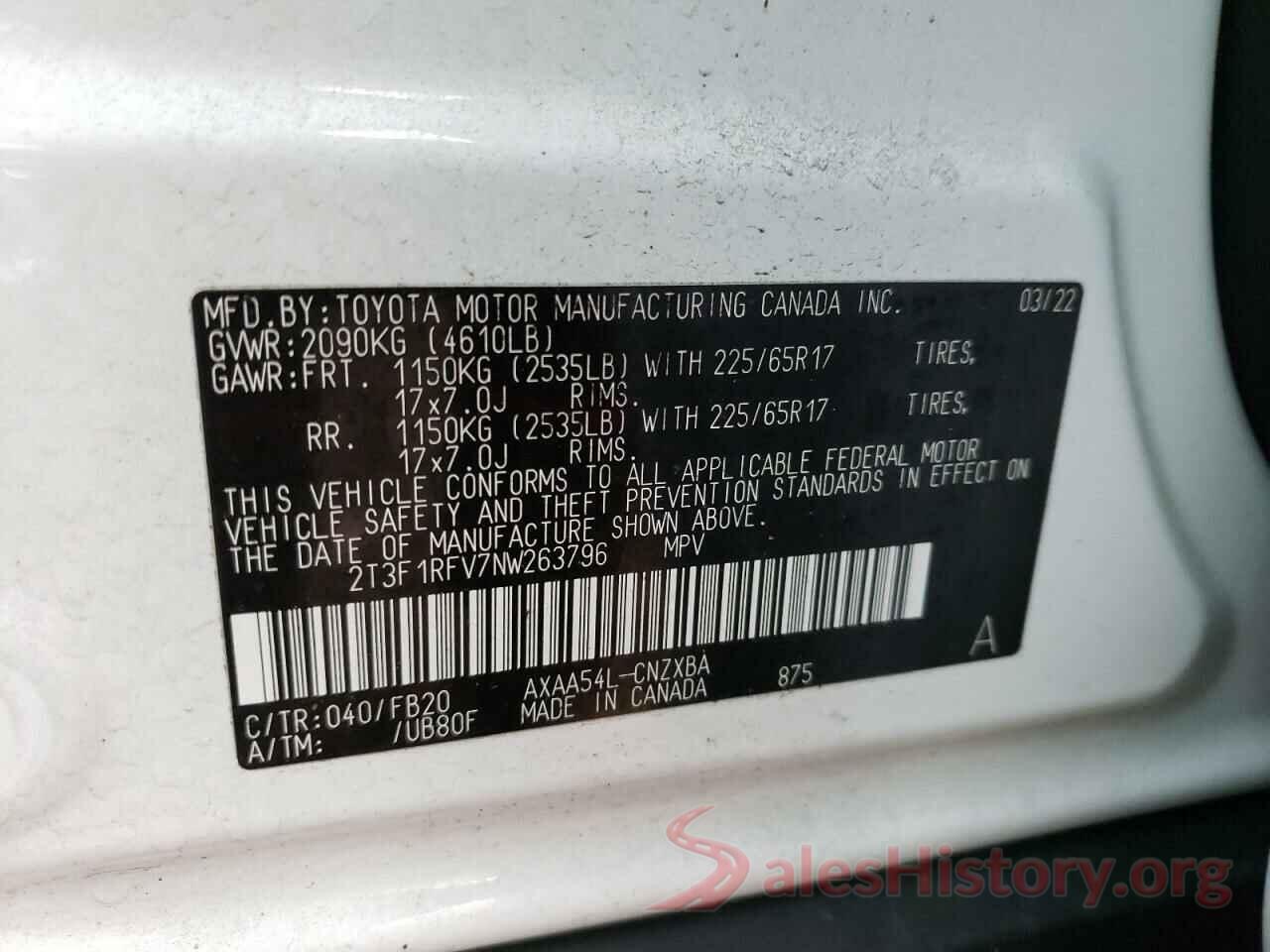 2T3F1RFV7NW263796 2022 TOYOTA RAV4