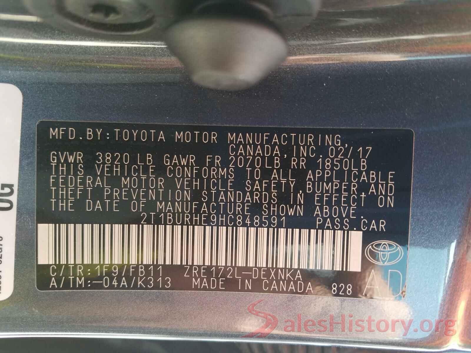 2T1BURHE9HC848591 2017 TOYOTA COROLLA