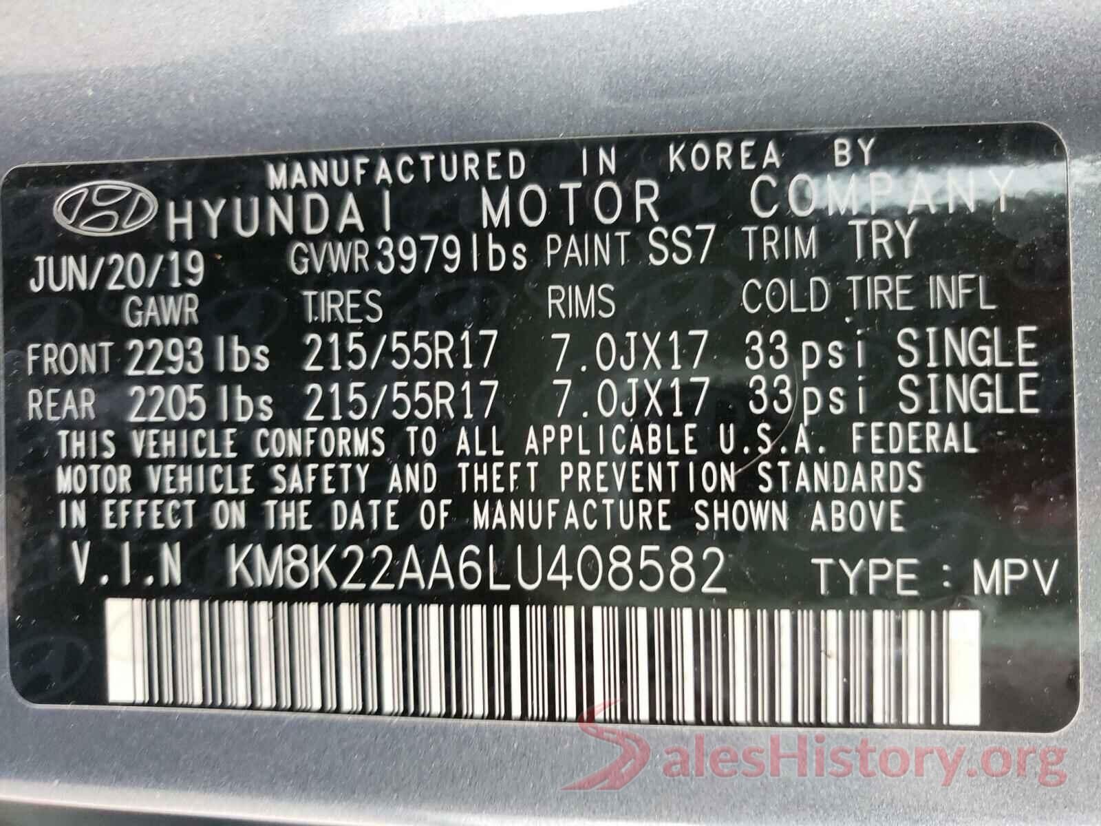 KM8K22AA6LU408582 2020 HYUNDAI KONA