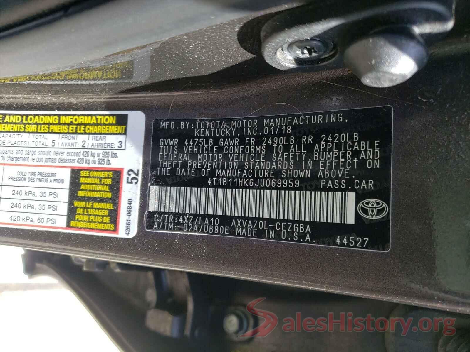 4T1B11HK6JU069959 2018 TOYOTA CAMRY