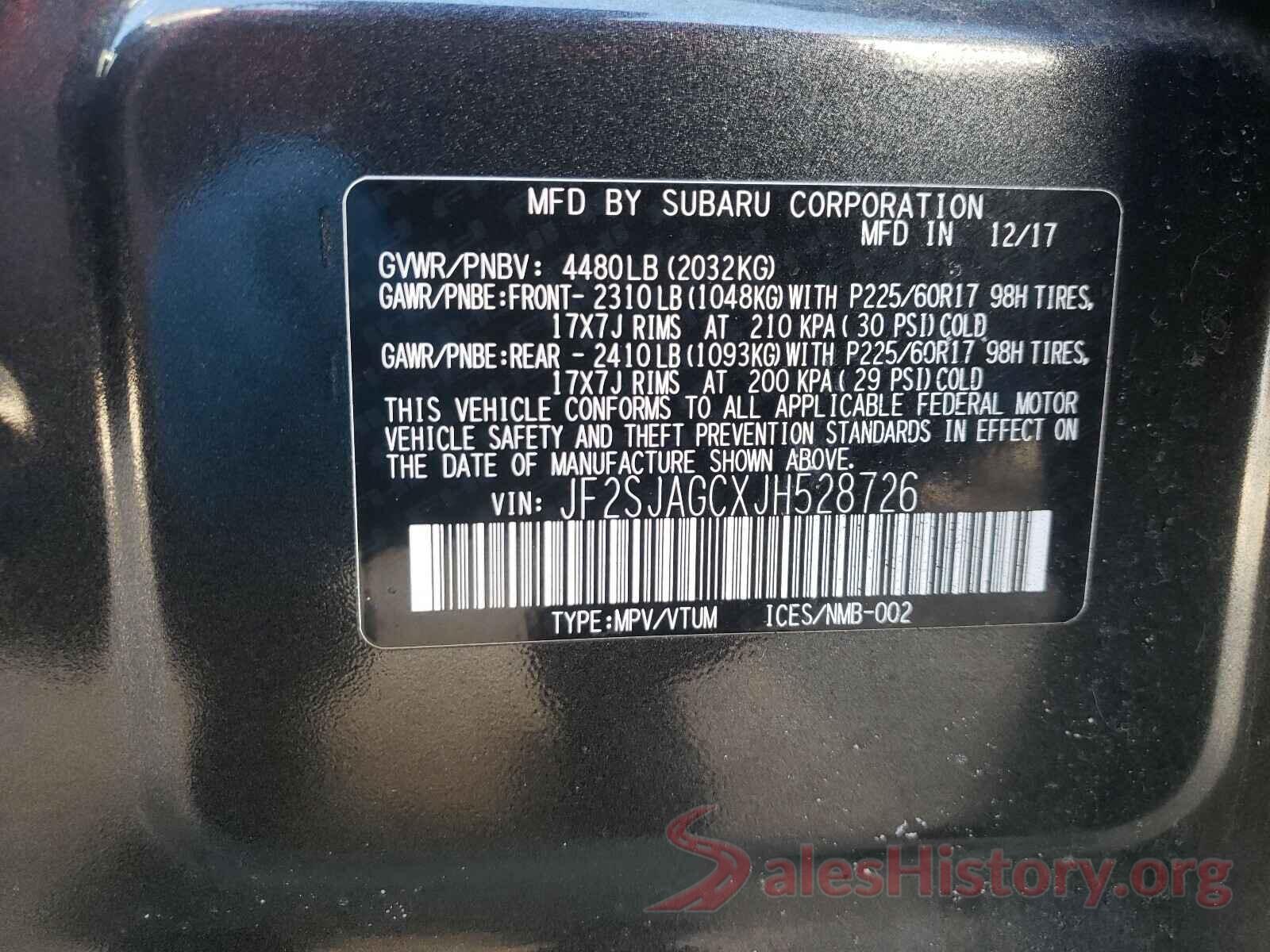 JF2SJAGCXJH528726 2018 SUBARU FORESTER