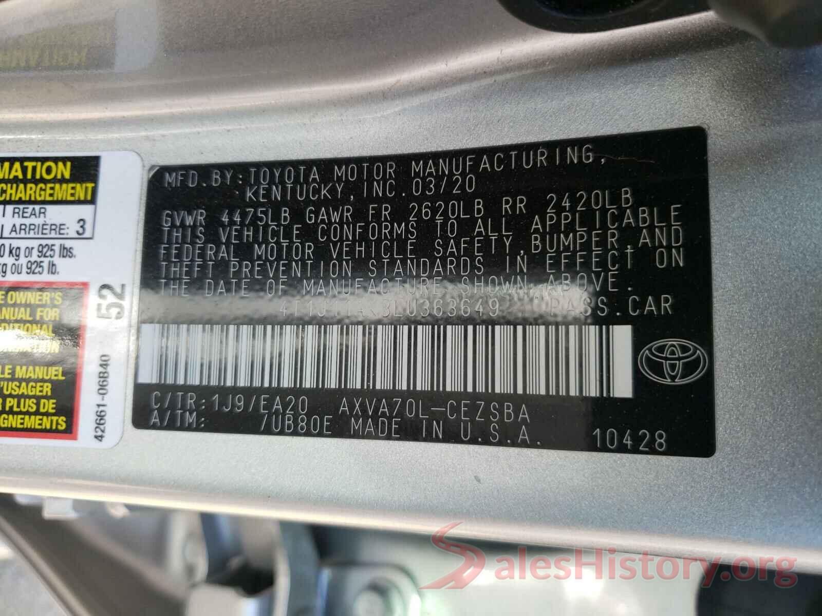 4T1J11AK3LU363649 2020 TOYOTA CAMRY