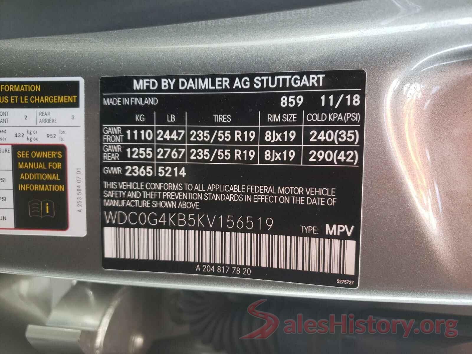 WDC0G4KB5KV156519 2019 MERCEDES-BENZ G CLASS