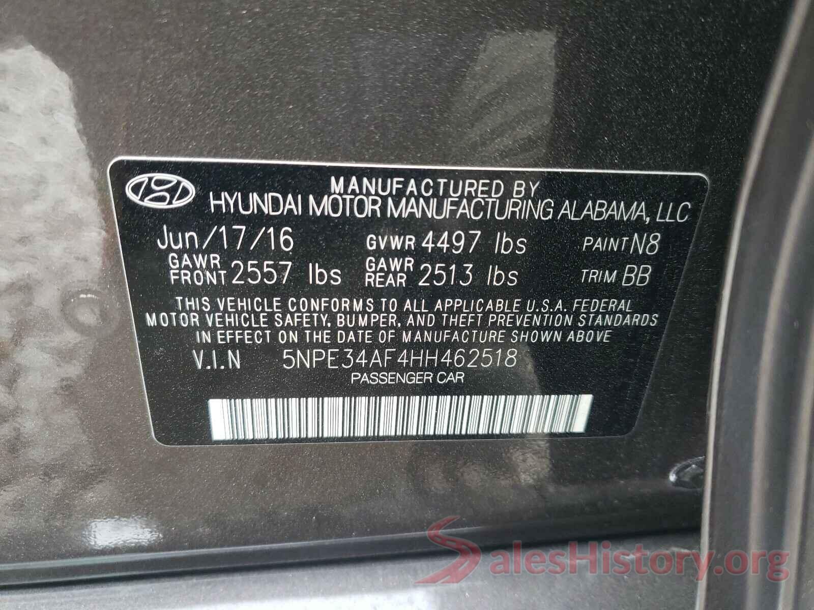 5NPE34AF4HH462518 2017 HYUNDAI SONATA