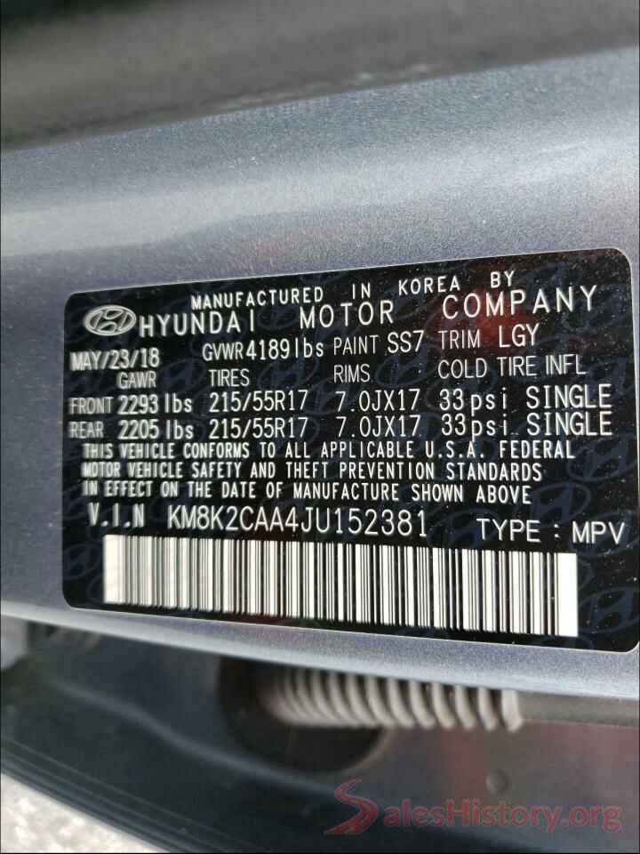 KM8K2CAA4JU152381 2018 HYUNDAI KONA