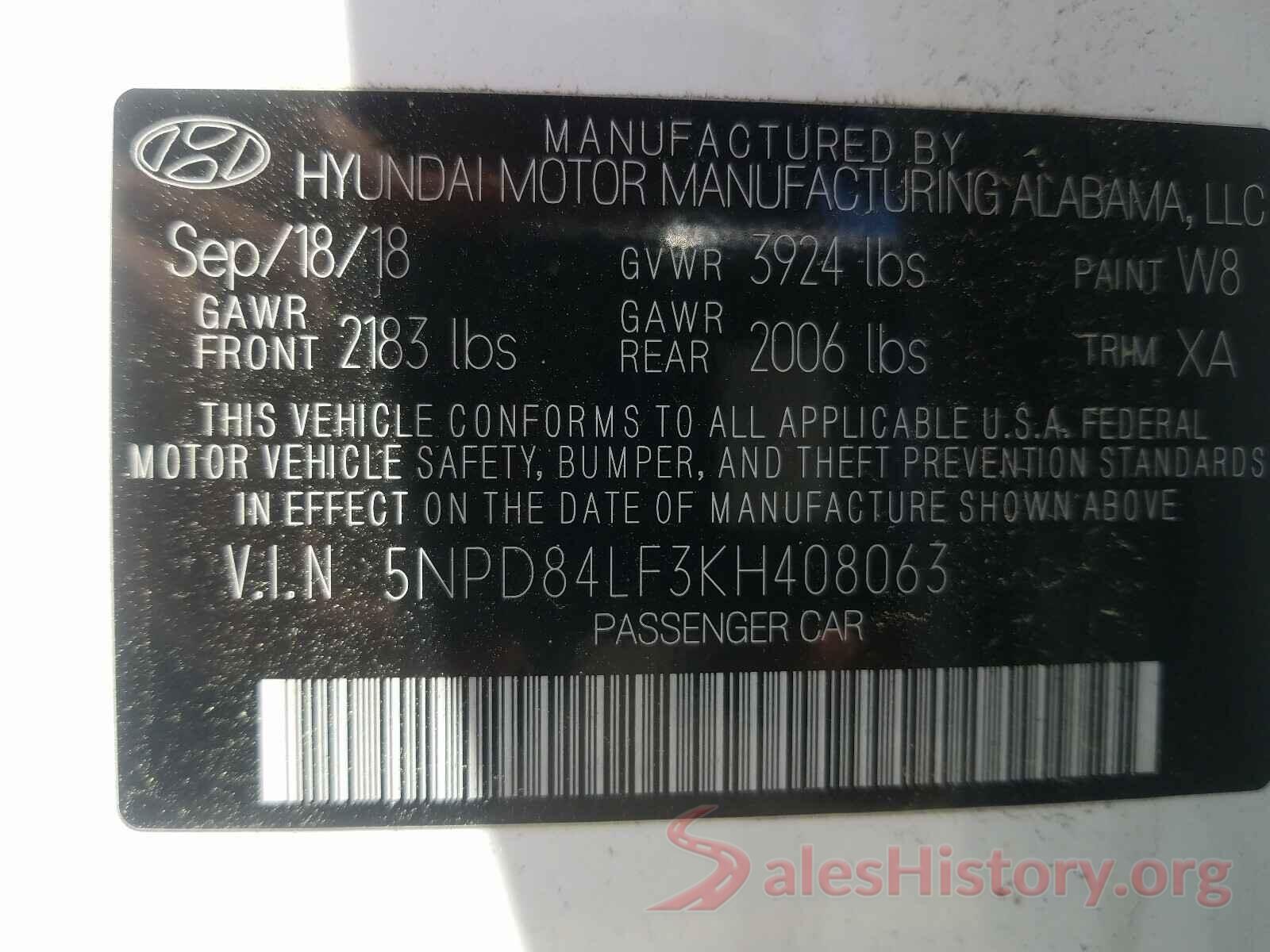 5NPD84LF3KH408063 2019 HYUNDAI ELANTRA