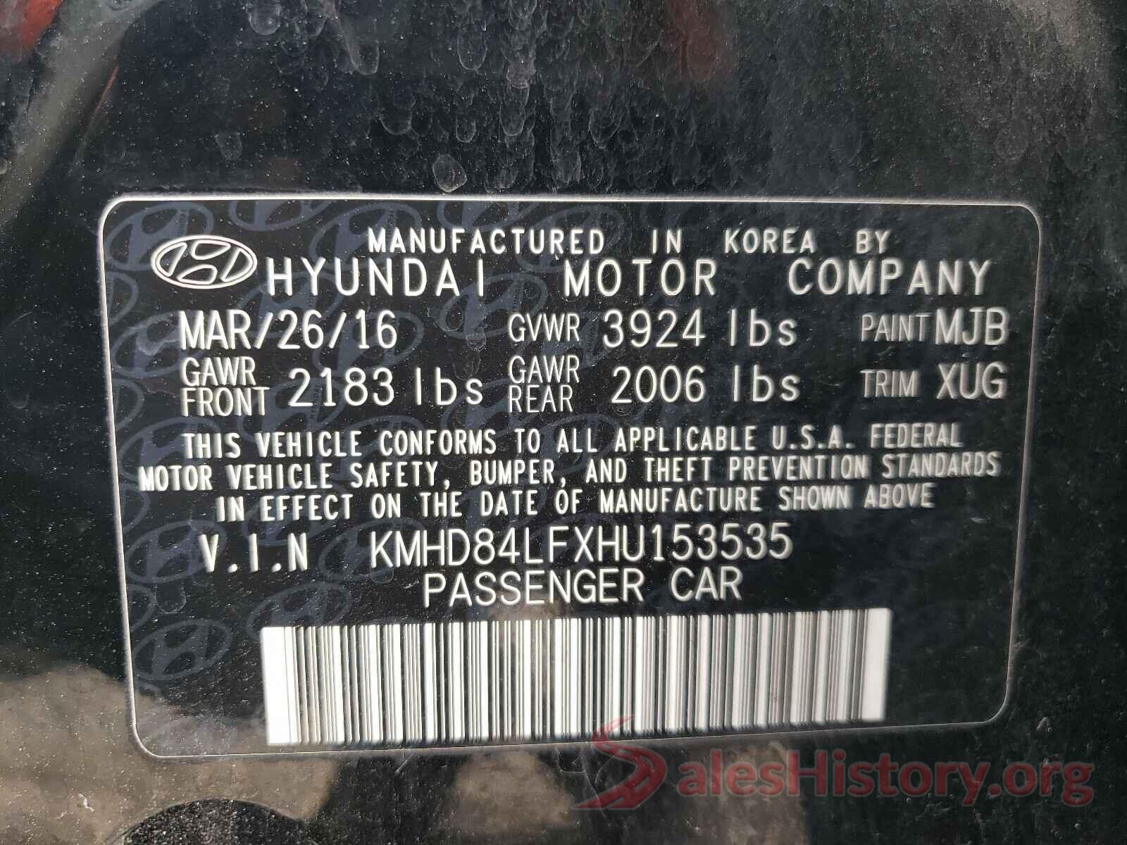 KMHD84LFXHU153535 2017 HYUNDAI ELANTRA