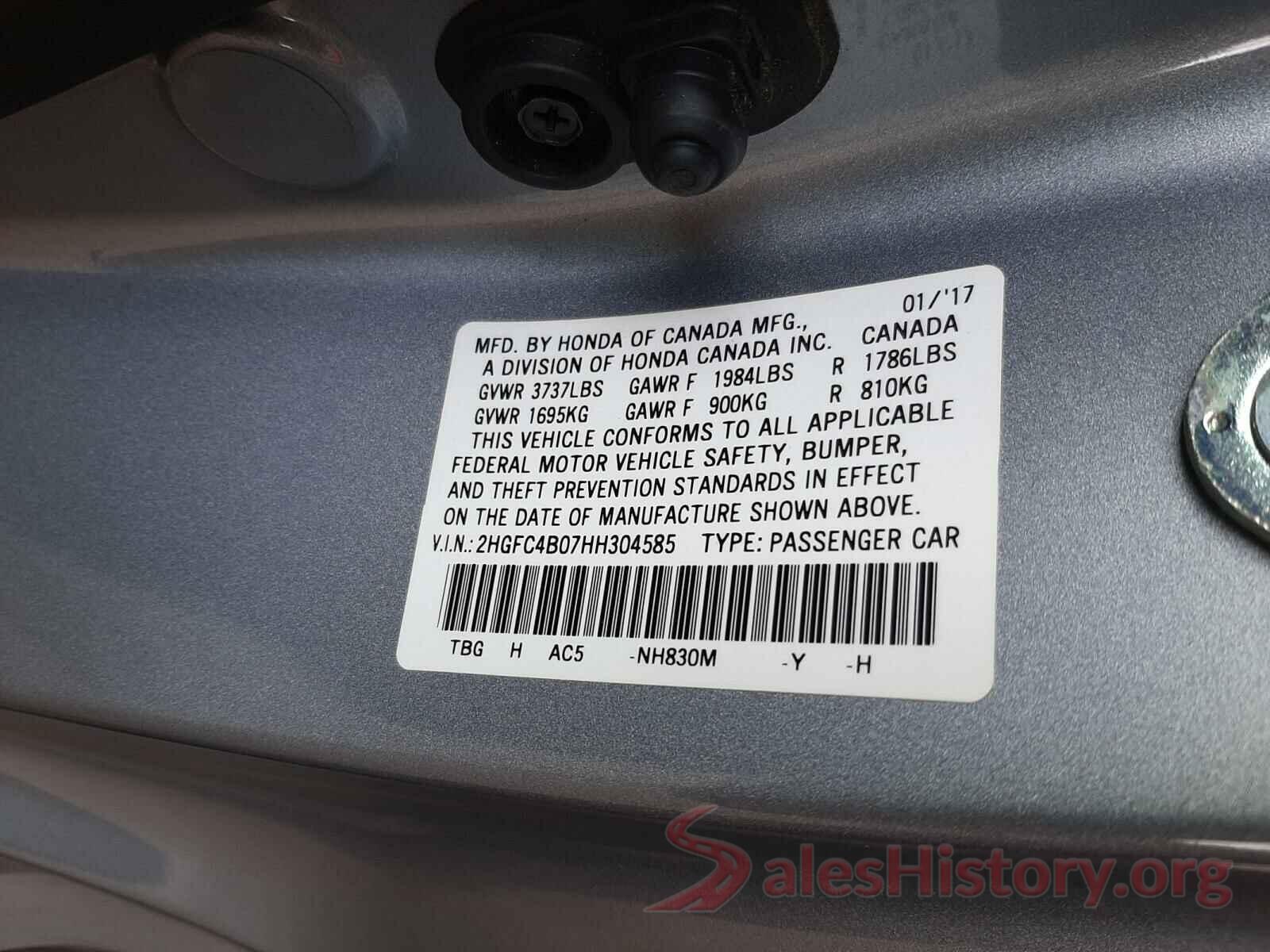 2HGFC4B07HH304585 2017 HONDA CIVIC