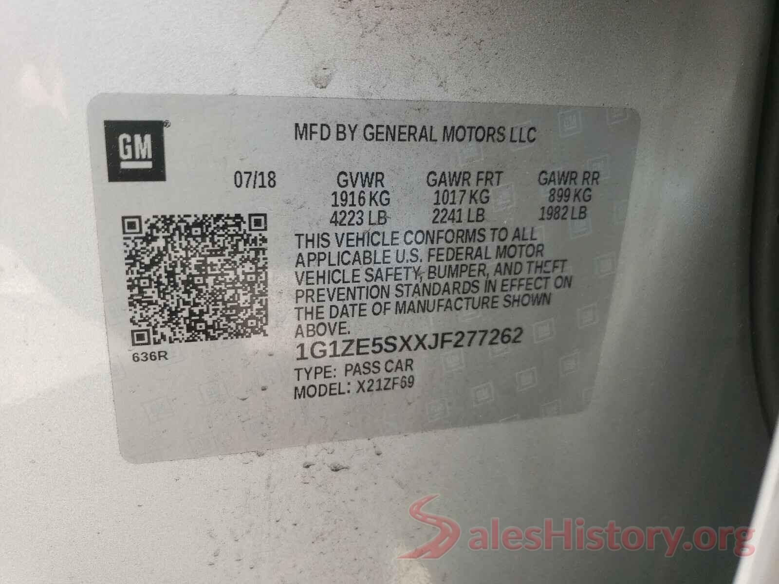 1G1ZE5SXXJF277262 2018 CHEVROLET MALIBU