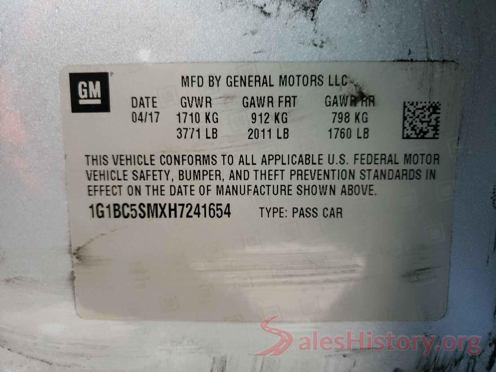 1G1BC5SMXH7241654 2017 CHEVROLET CRUZE