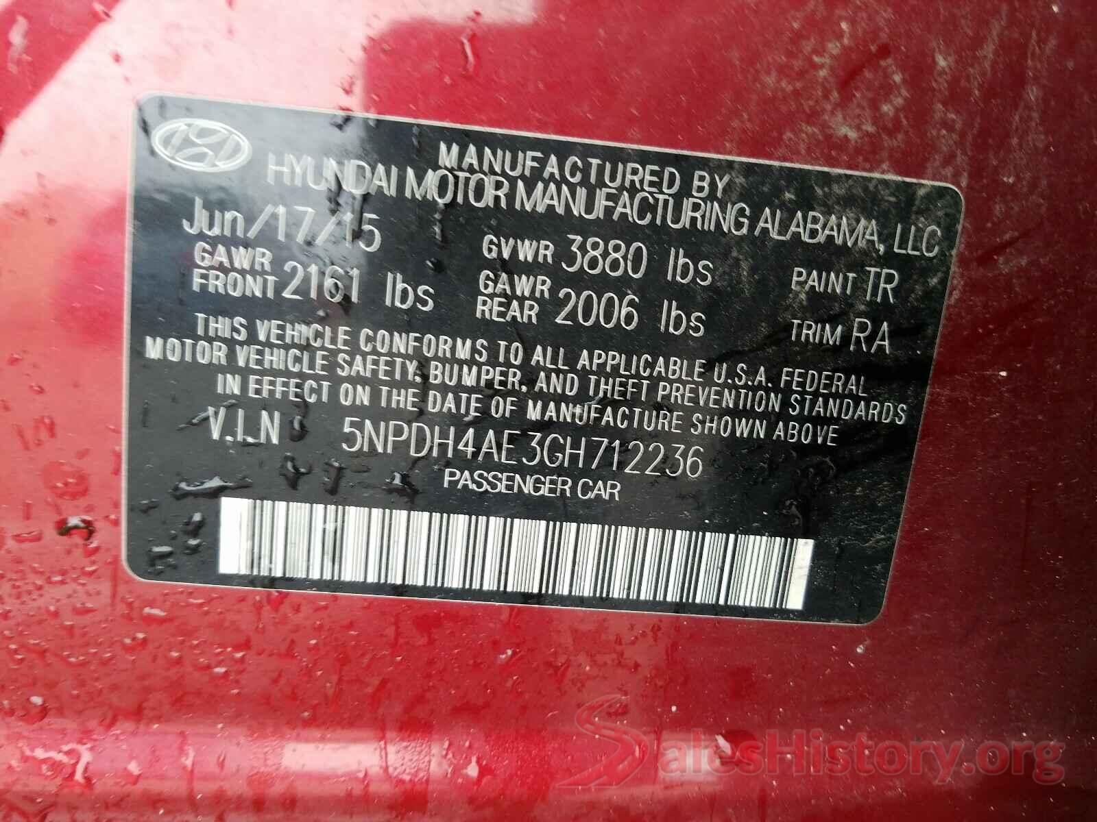 5NPDH4AE3GH712236 2016 HYUNDAI ELANTRA