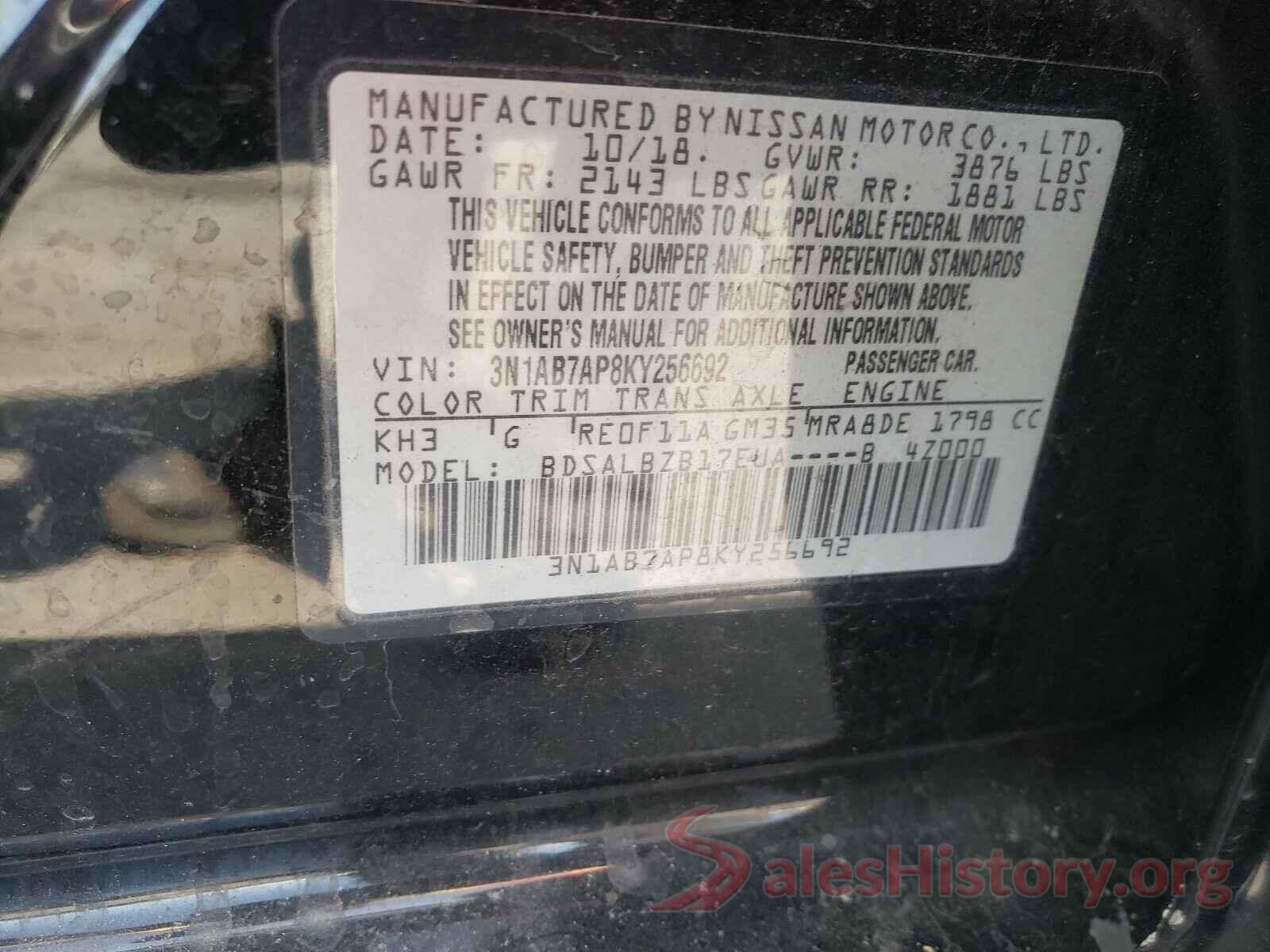 3N1AB7AP8KY256692 2019 NISSAN SENTRA