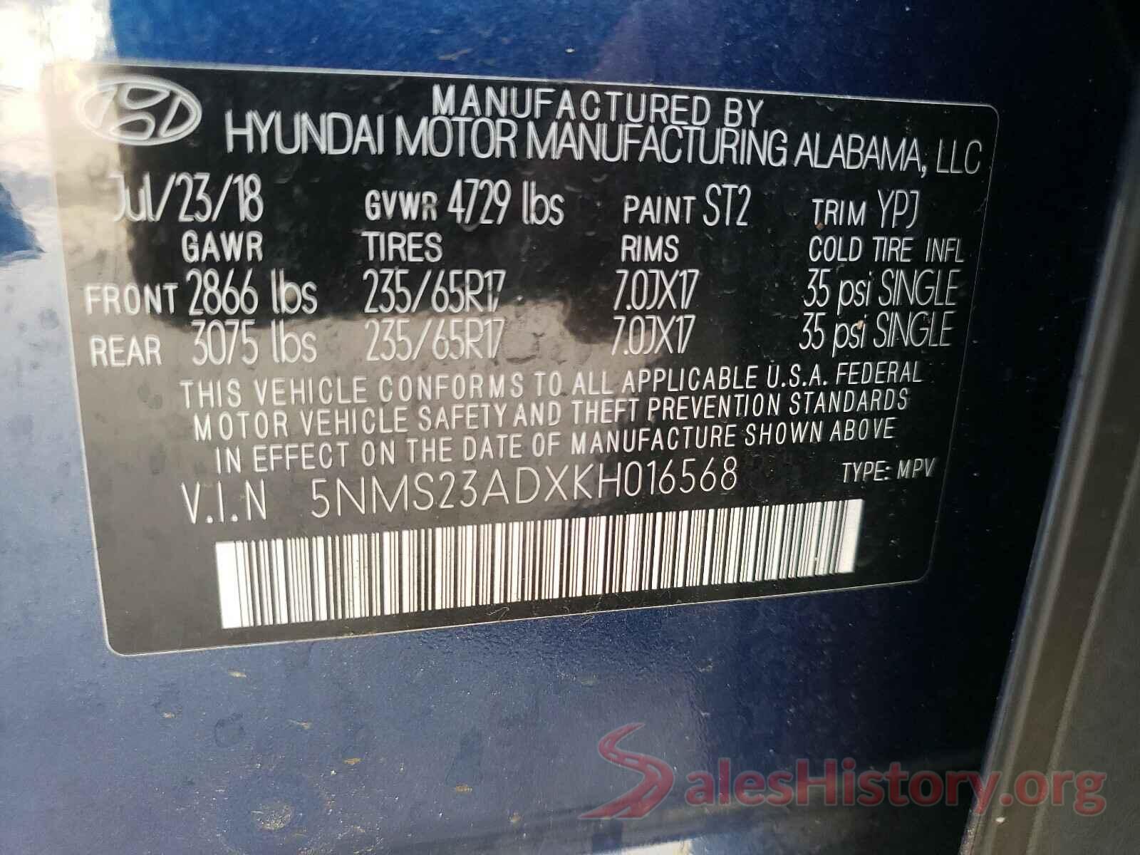 5NMS23ADXKH016568 2019 HYUNDAI SANTA FE