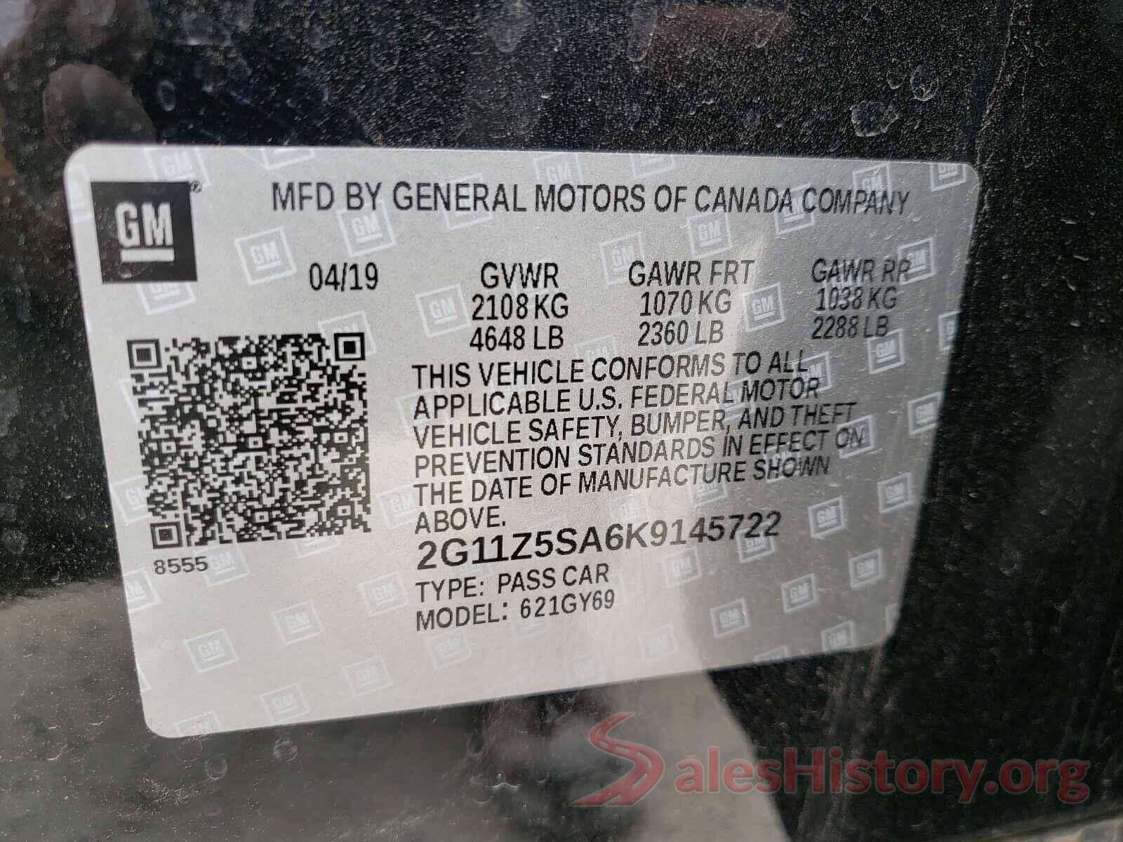 2G11Z5SA6K9145722 2019 CHEVROLET IMPALA