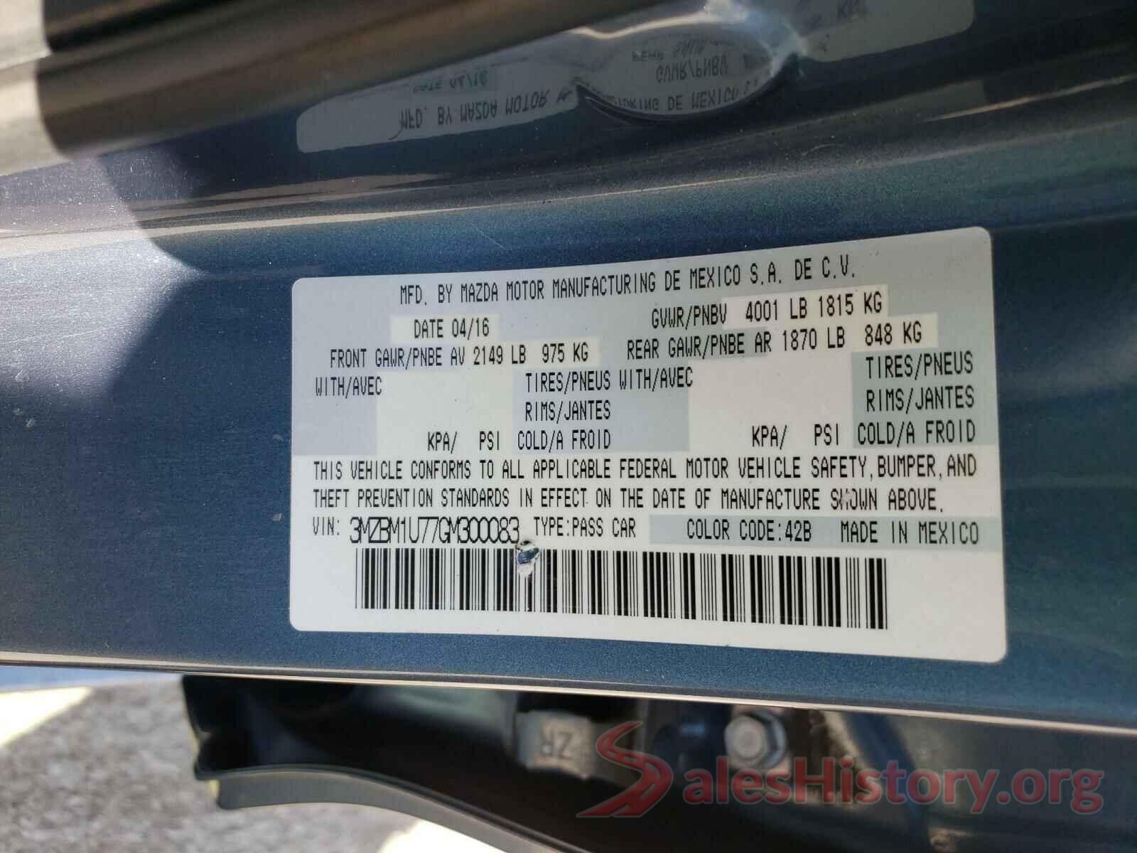 3MZBM1U77GM300083 2016 MAZDA 3