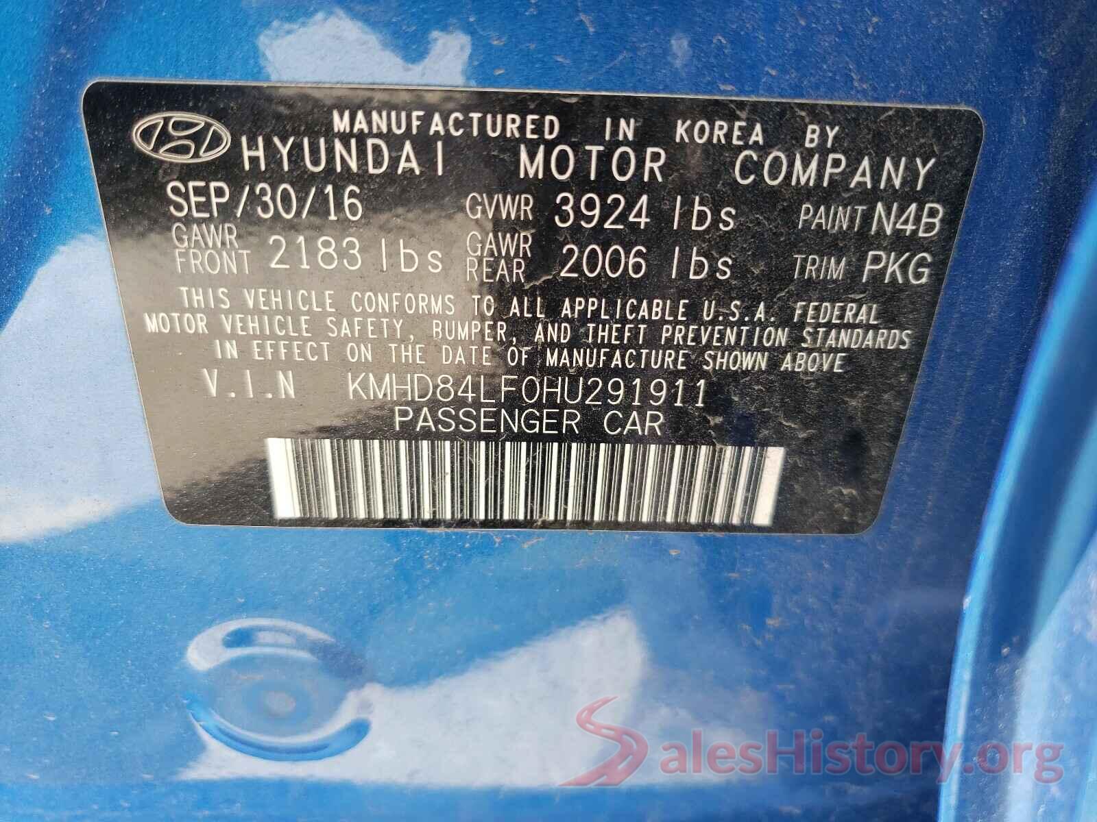 KMHD84LF0HU291911 2017 HYUNDAI ELANTRA