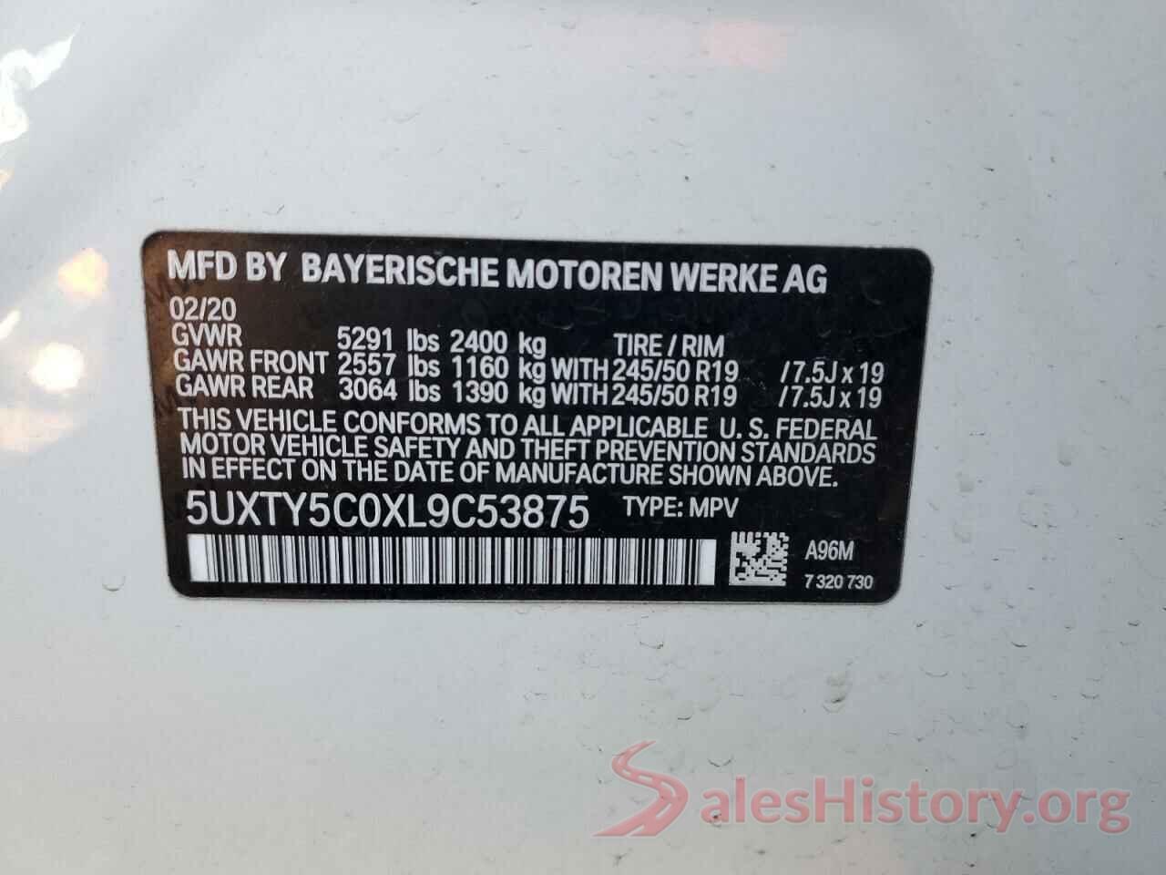 5UXTY5C0XL9C53875 2020 BMW X3