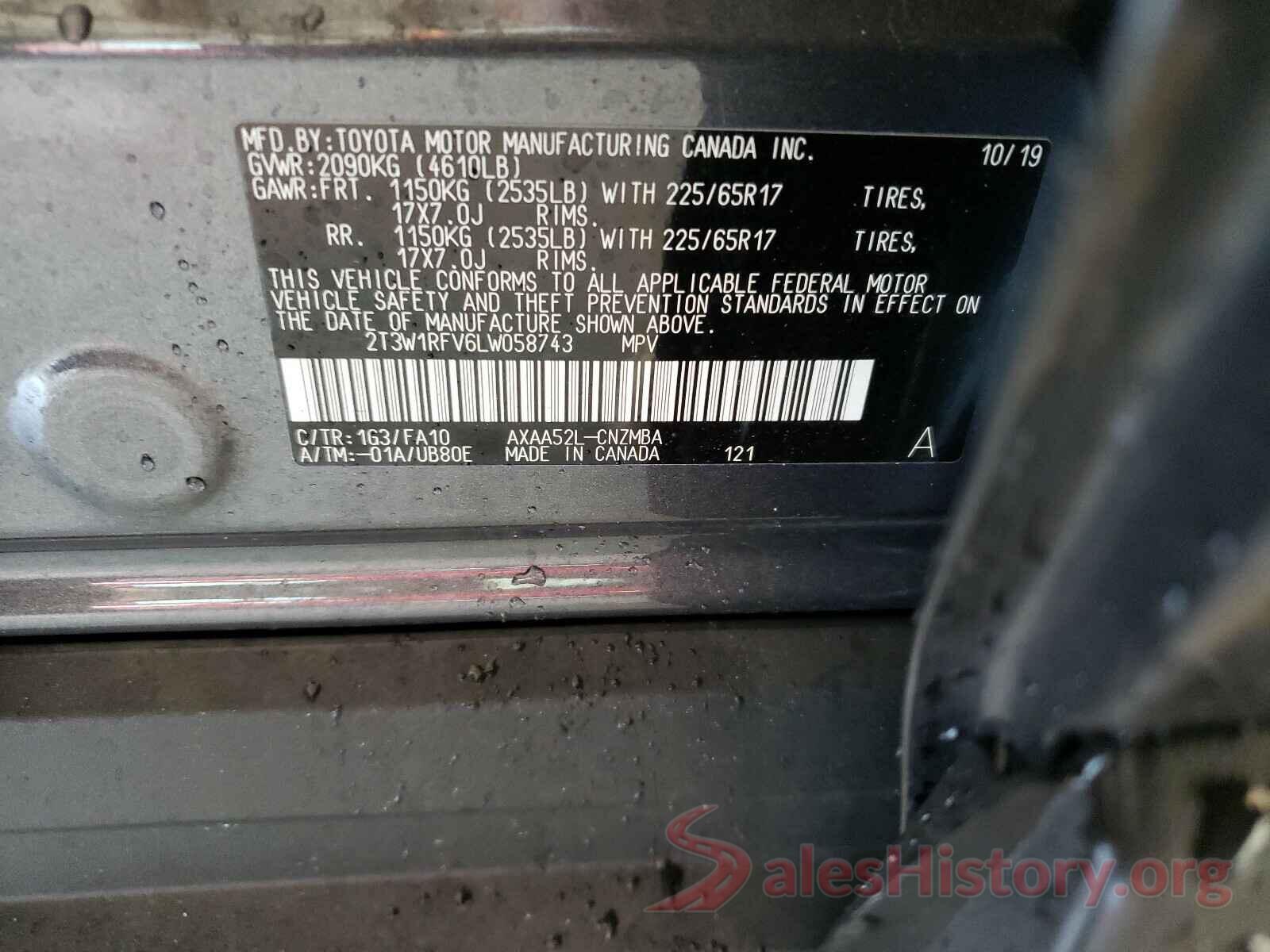 2T3W1RFV6LW058743 2020 TOYOTA RAV4