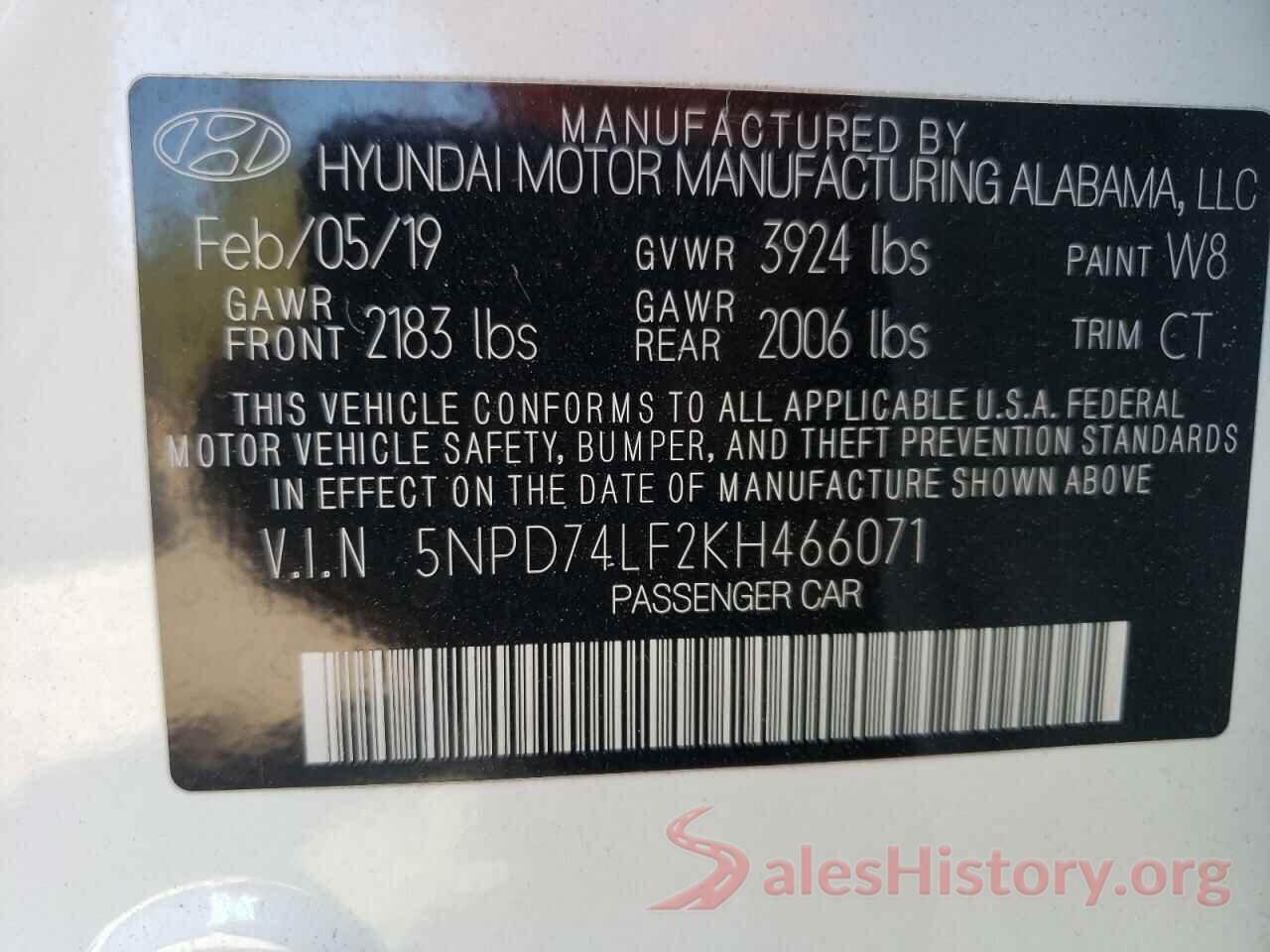 5NPD74LF2KH466071 2019 HYUNDAI ELANTRA