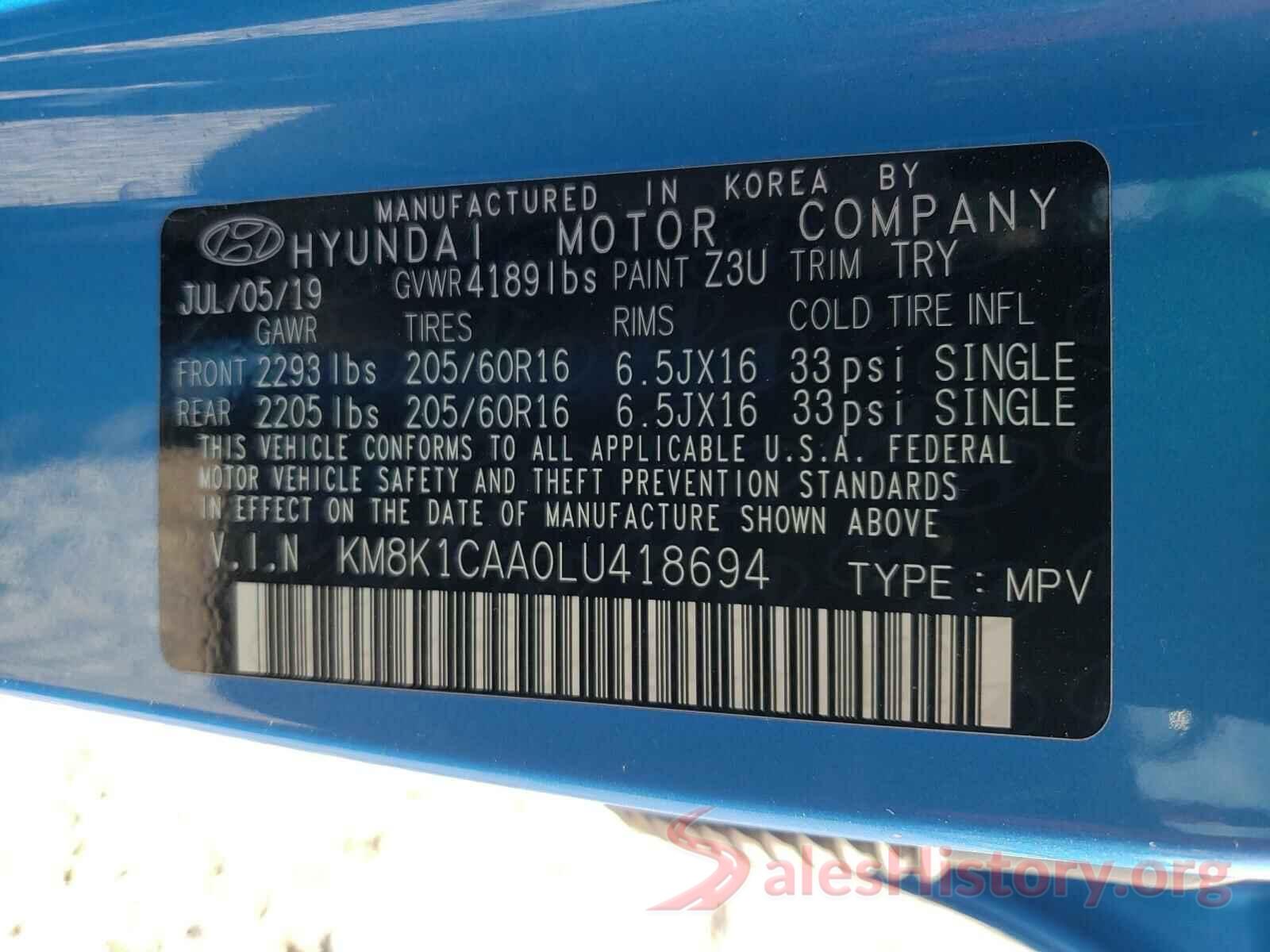 KM8K1CAA0LU418694 2020 HYUNDAI KONA