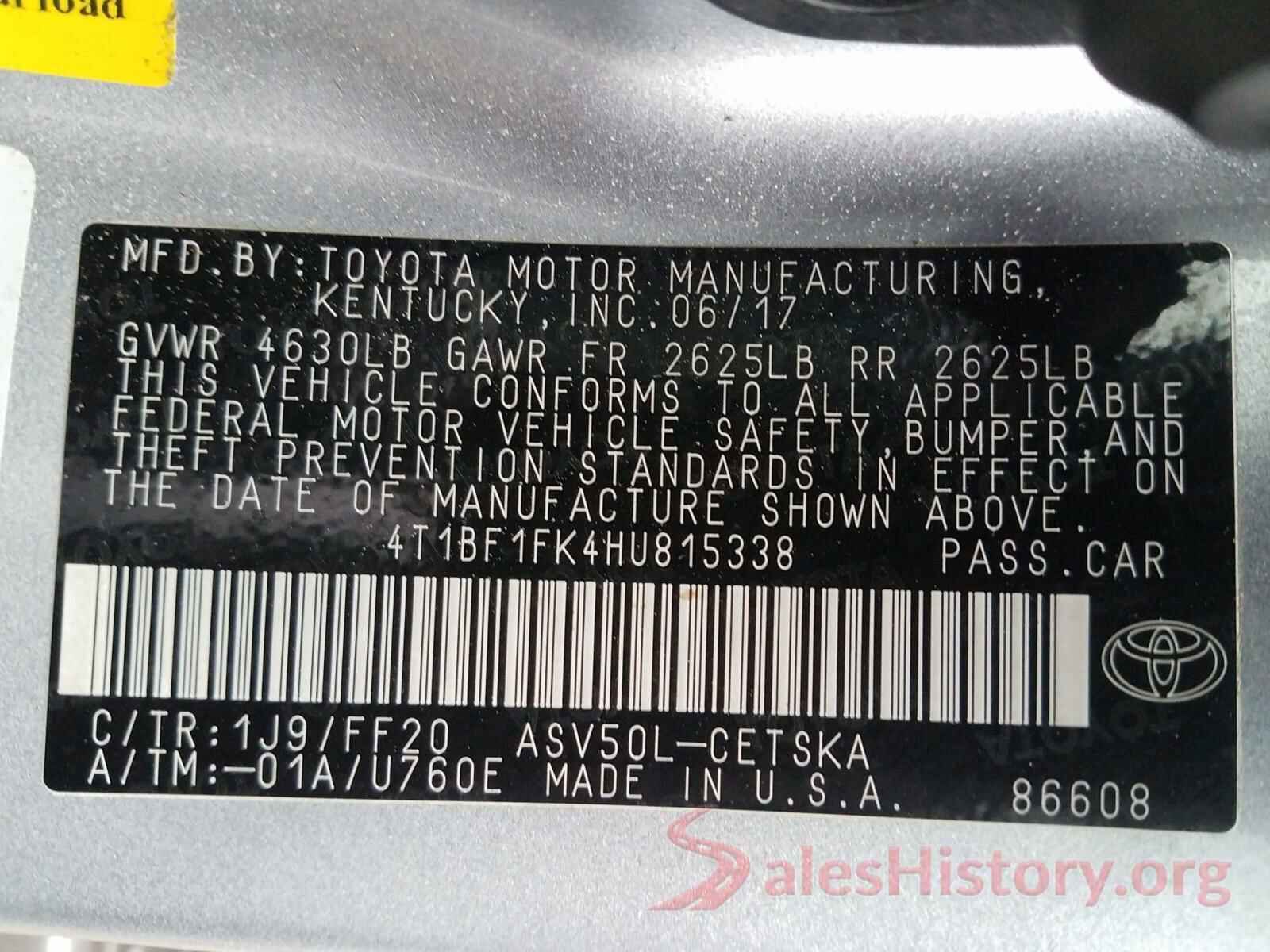 4T1BF1FK4HU815338 2017 TOYOTA CAMRY