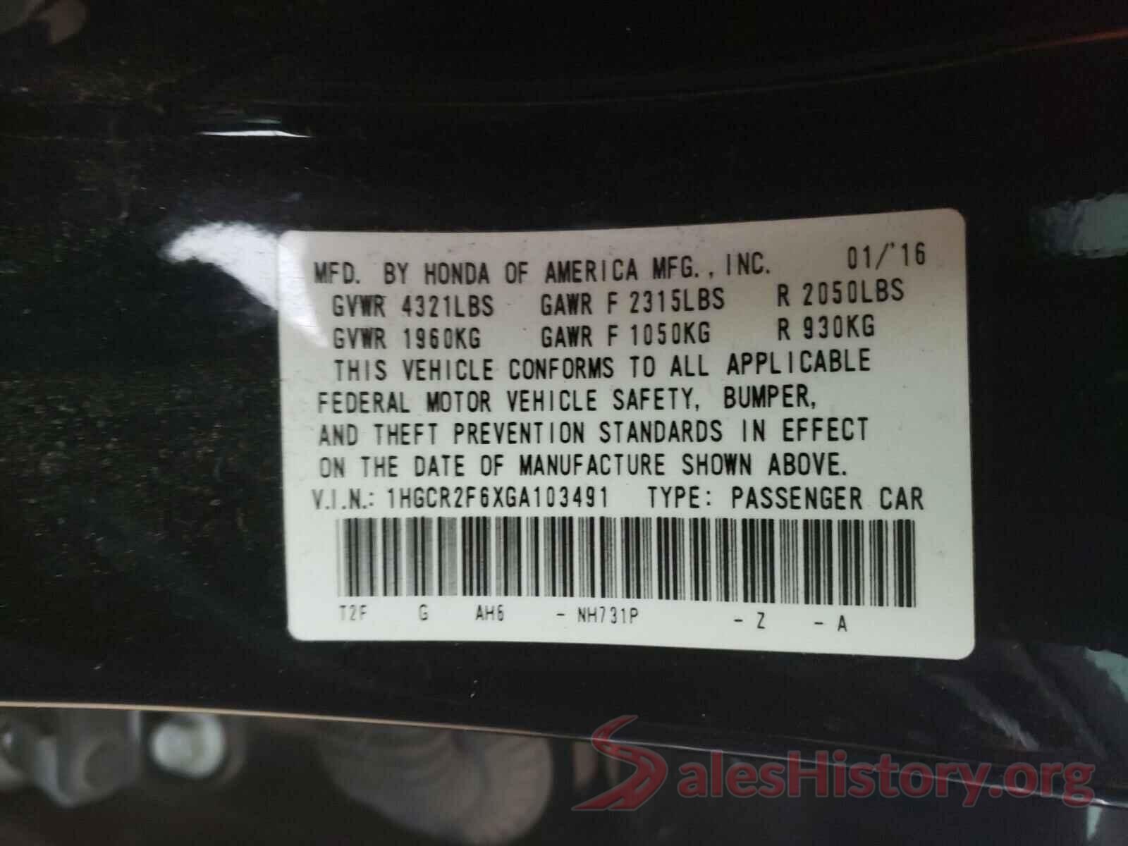 1HGCR2F6XGA103491 2016 HONDA ACCORD