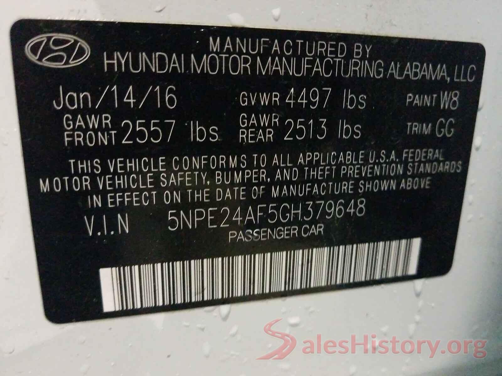 5NPE24AF5GH379648 2016 HYUNDAI SONATA