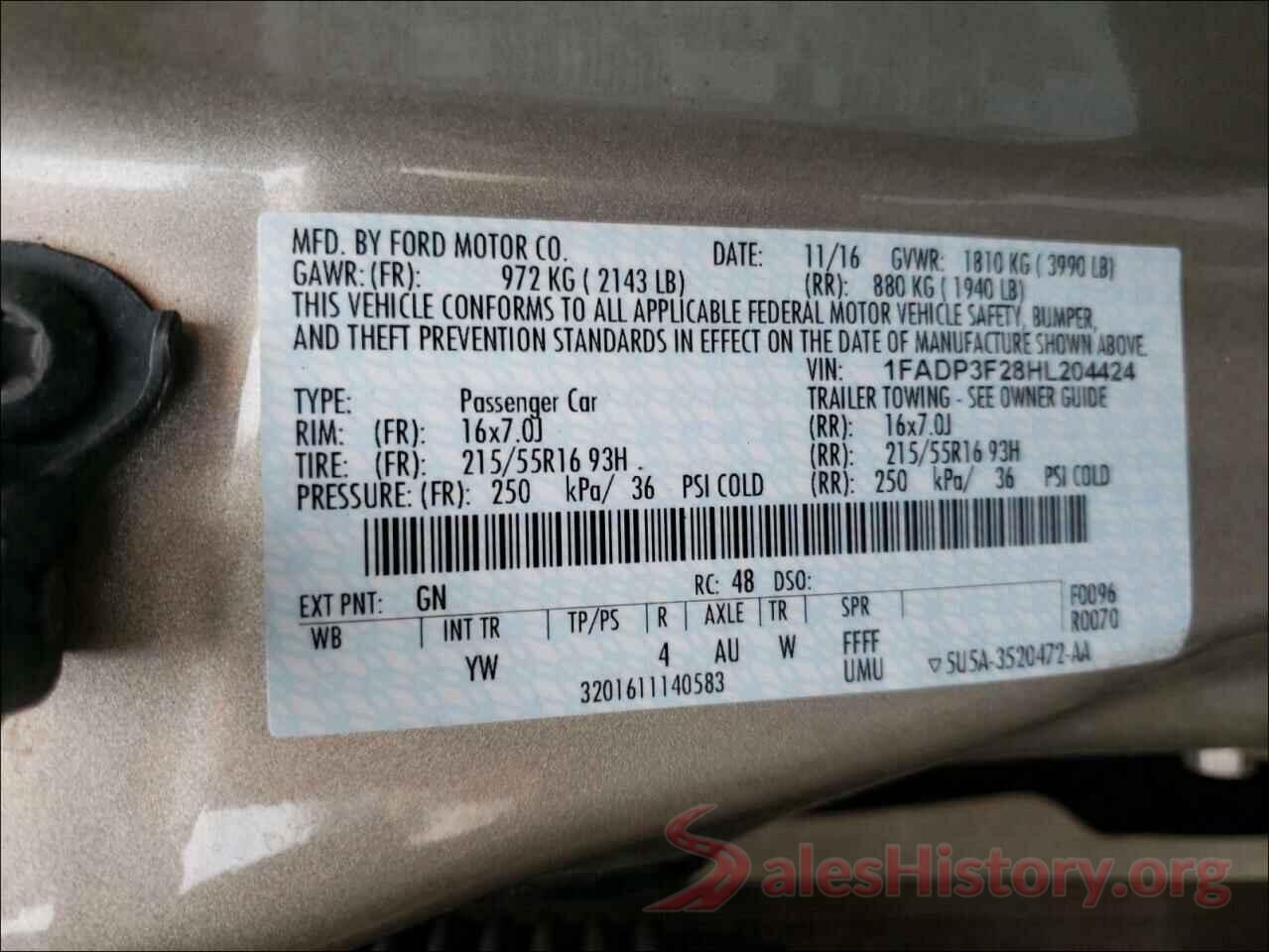 1FADP3F28HL204424 2017 FORD FOCUS