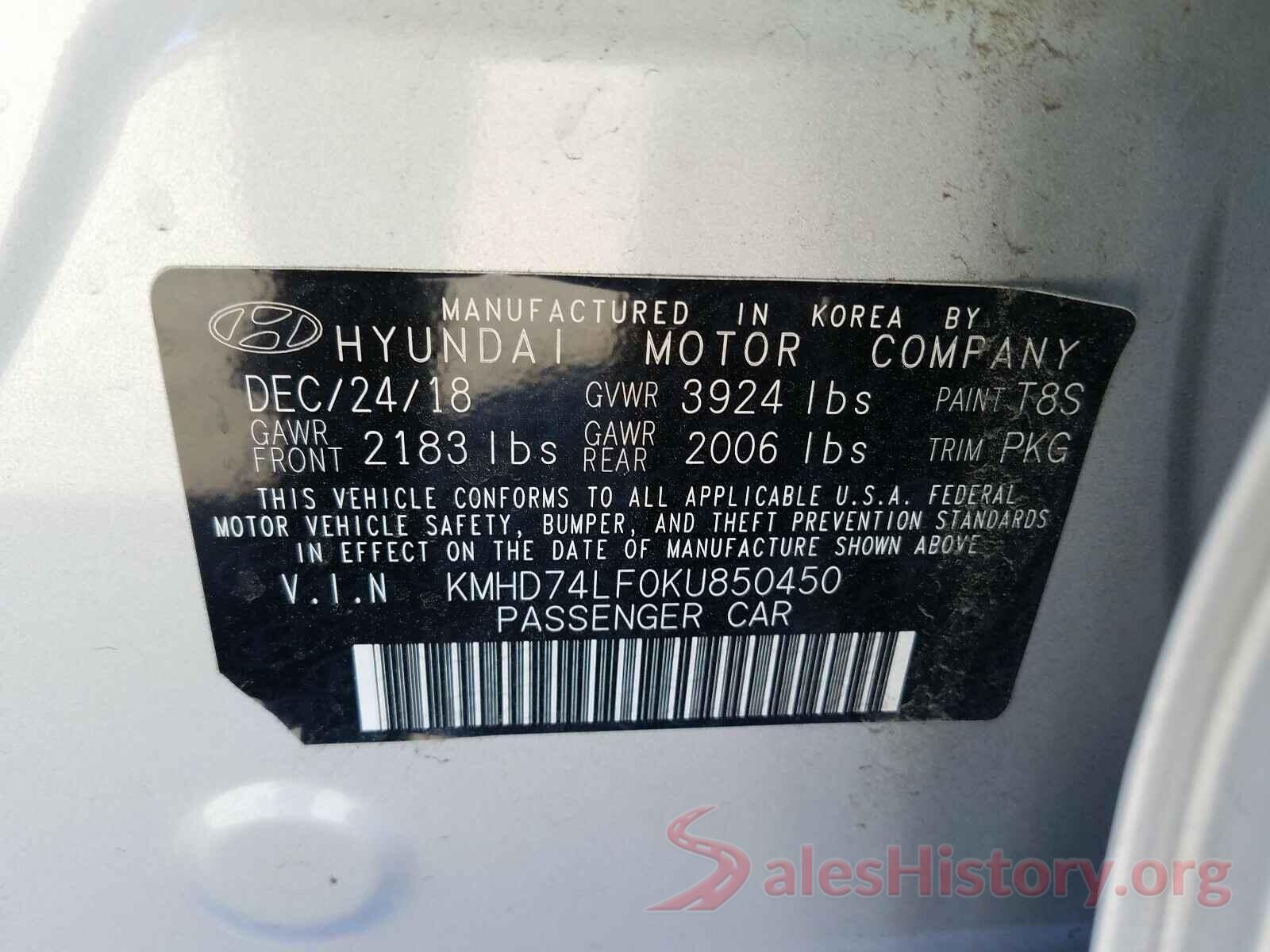 KMHD74LF0KU850450 2019 HYUNDAI ELANTRA