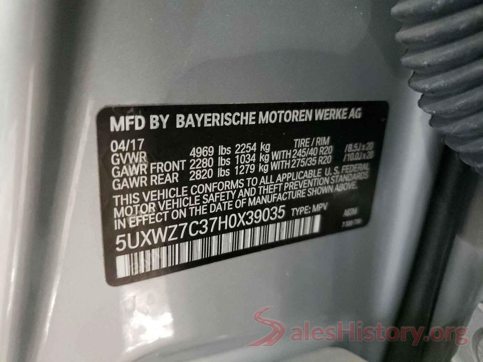 5UXWZ7C37H0X39035 2017 BMW X3