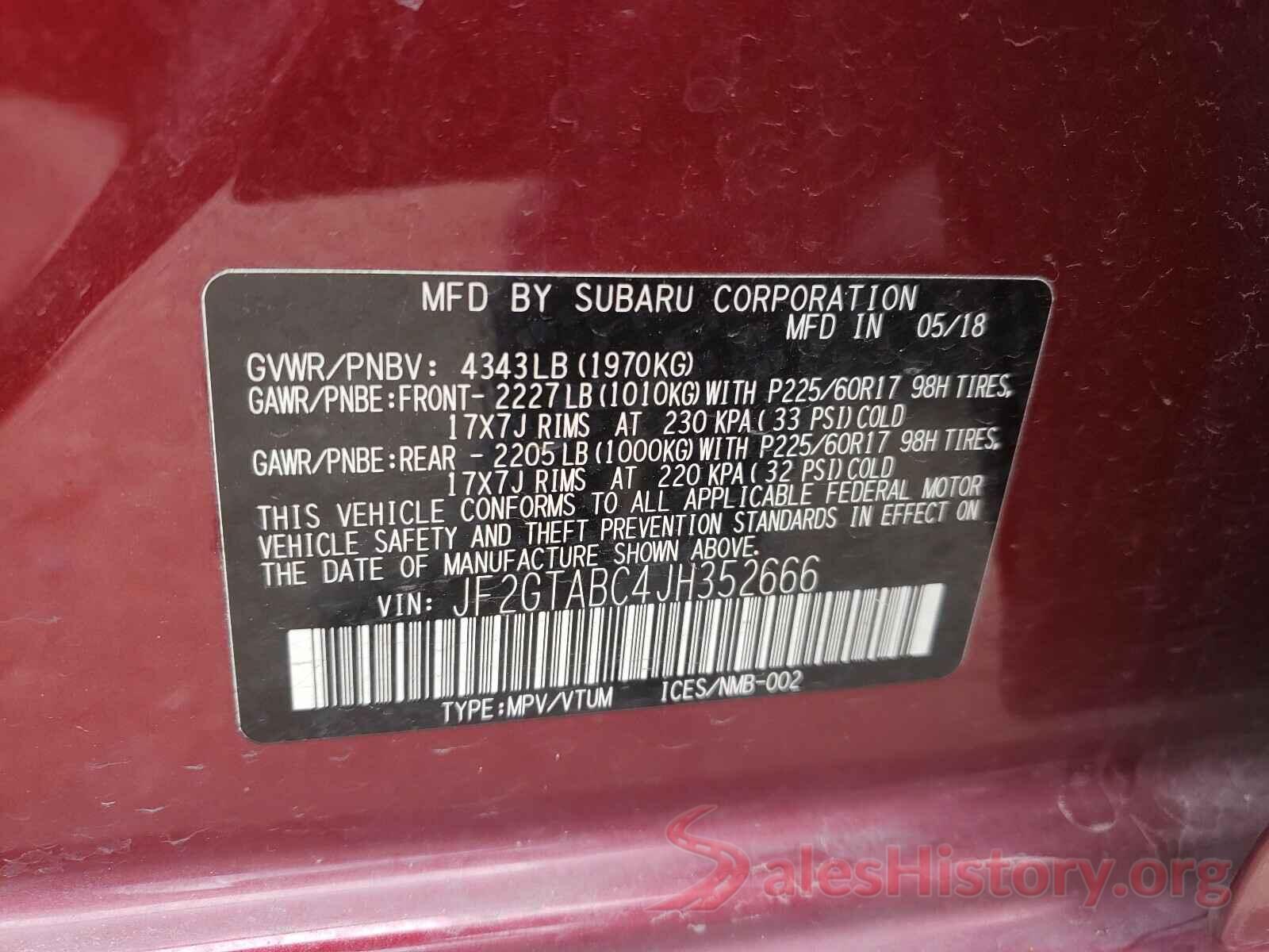 JF2GTABC4JH352666 2018 SUBARU CROSSTREK