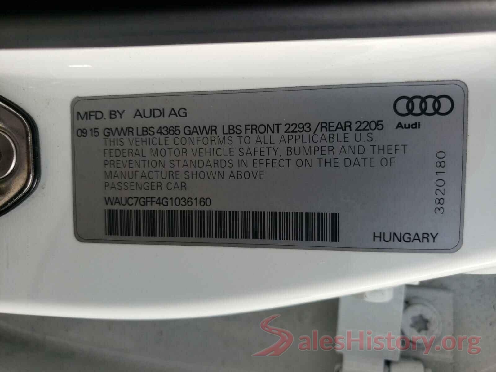 WAUC7GFF4G1036160 2016 AUDI A3