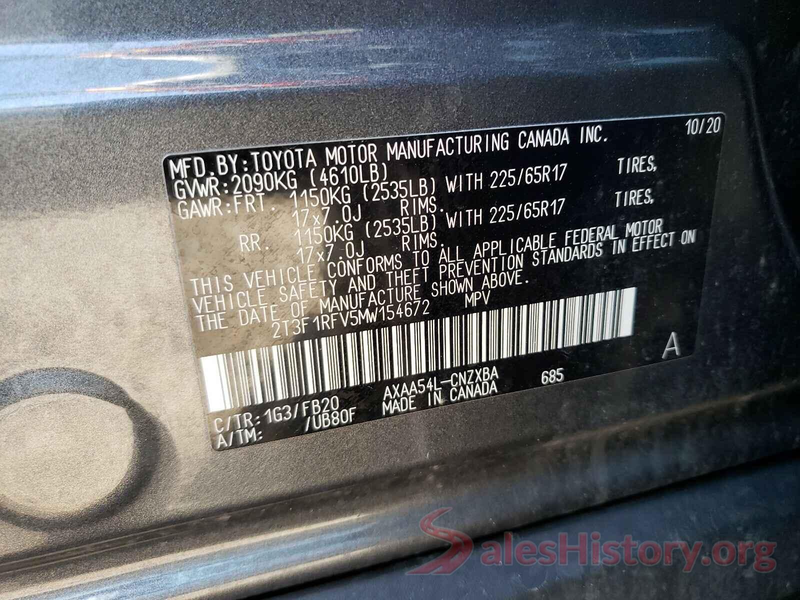 2T3F1RFV5MW154672 2021 TOYOTA RAV4