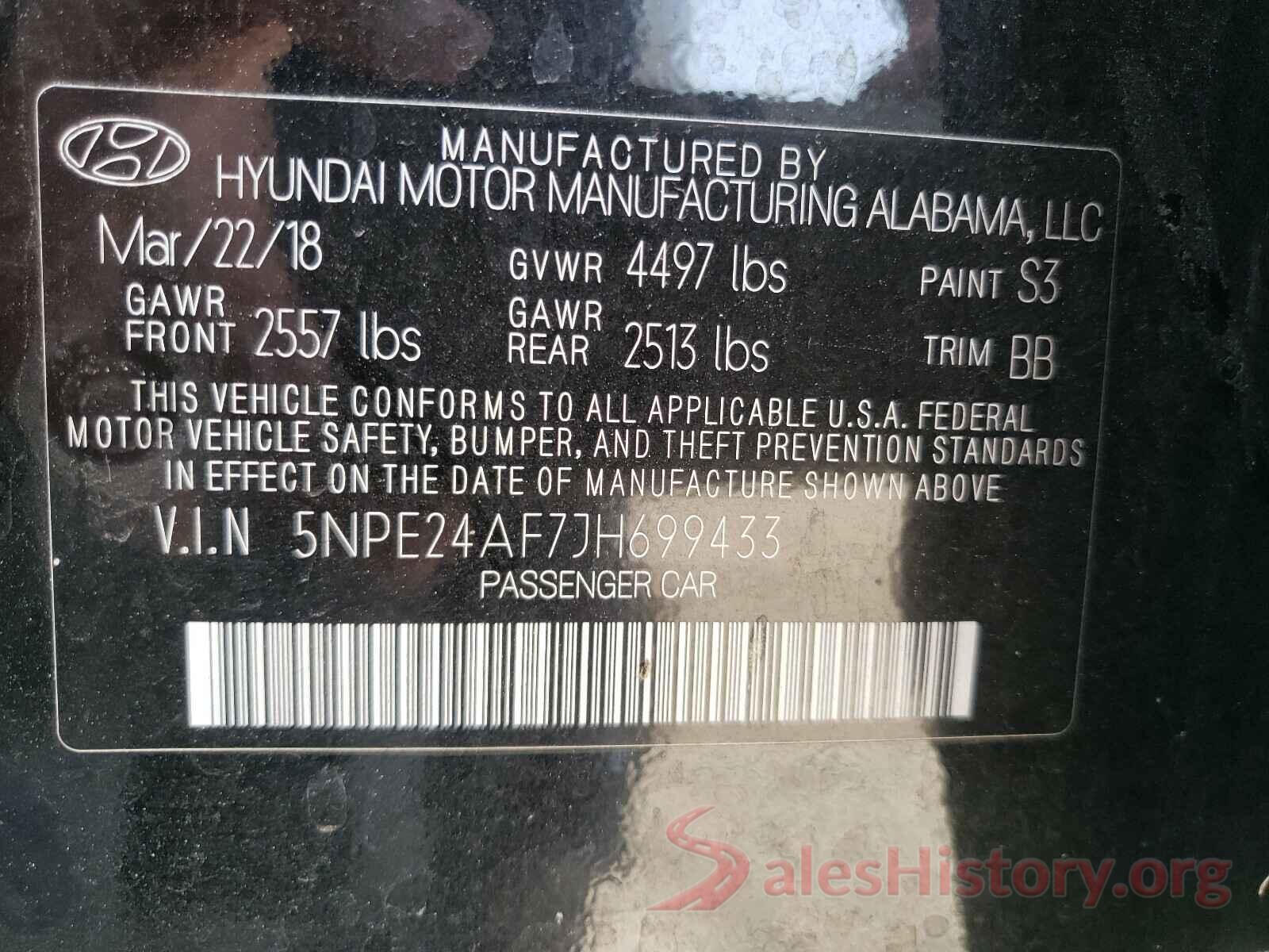 5NPE24AF7JH699433 2018 HYUNDAI SONATA