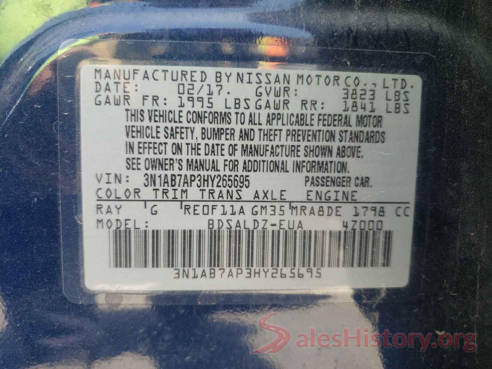 3N1AB7AP3HY265695 2017 NISSAN SENTRA