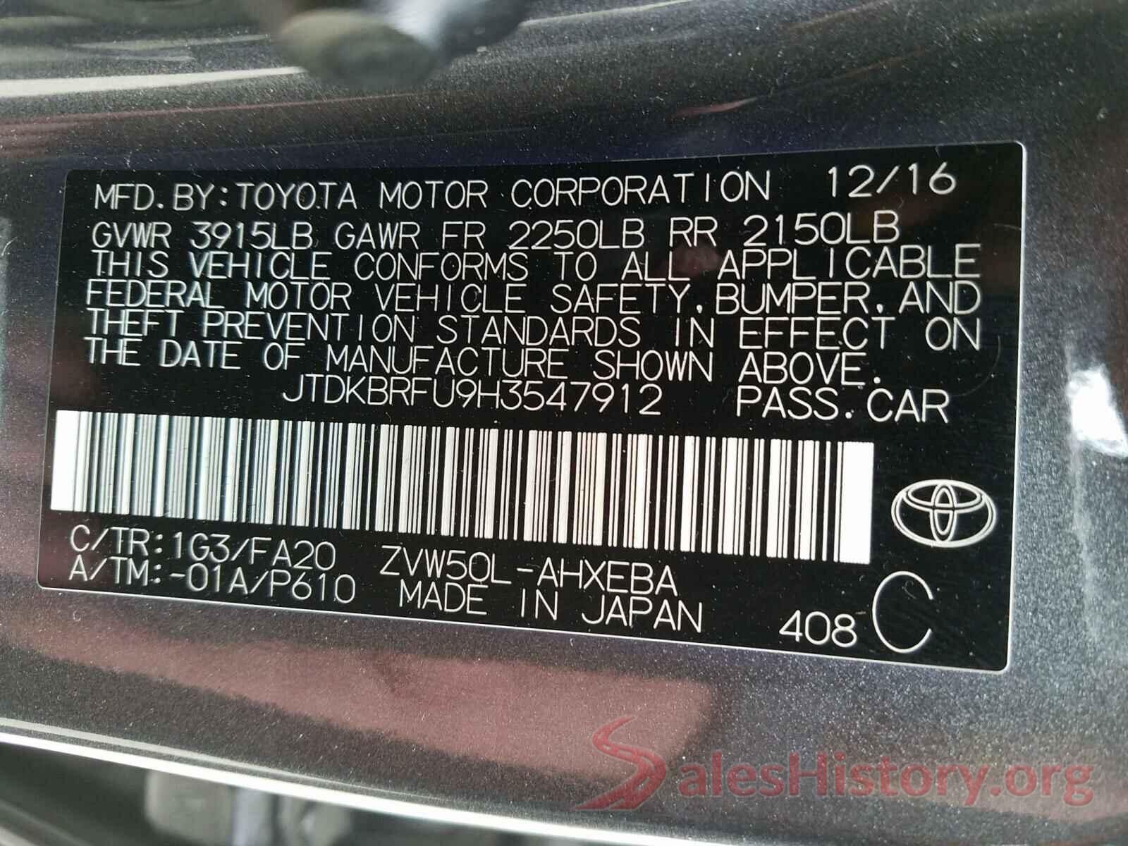 JTDKBRFU9H3547912 2017 TOYOTA PRIUS