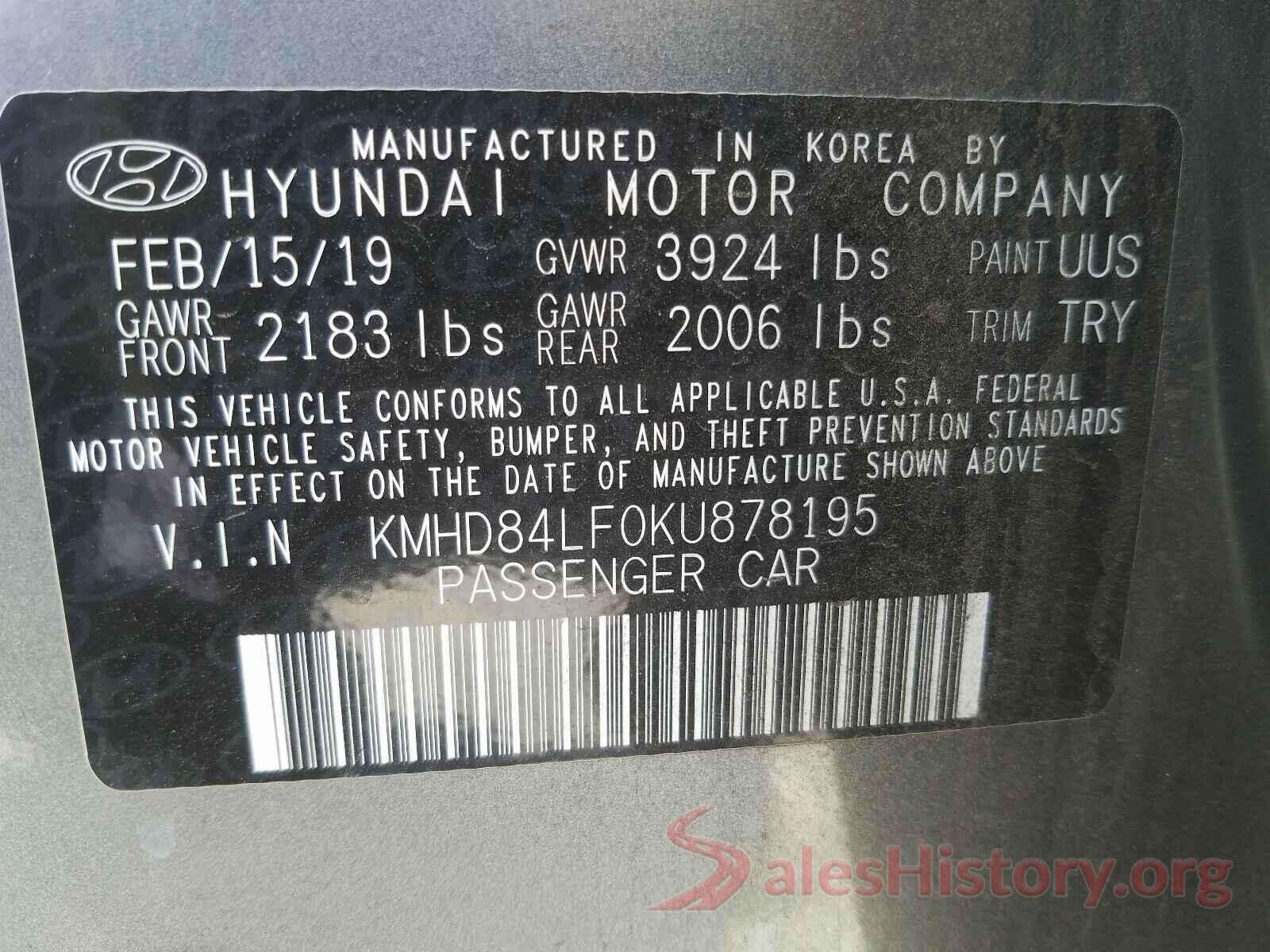 KMHD84LF0KU878195 2019 HYUNDAI ELANTRA