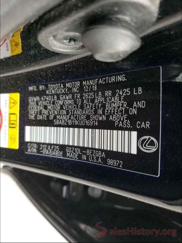 58ABZ1B11KU016914 2019 LEXUS ES350